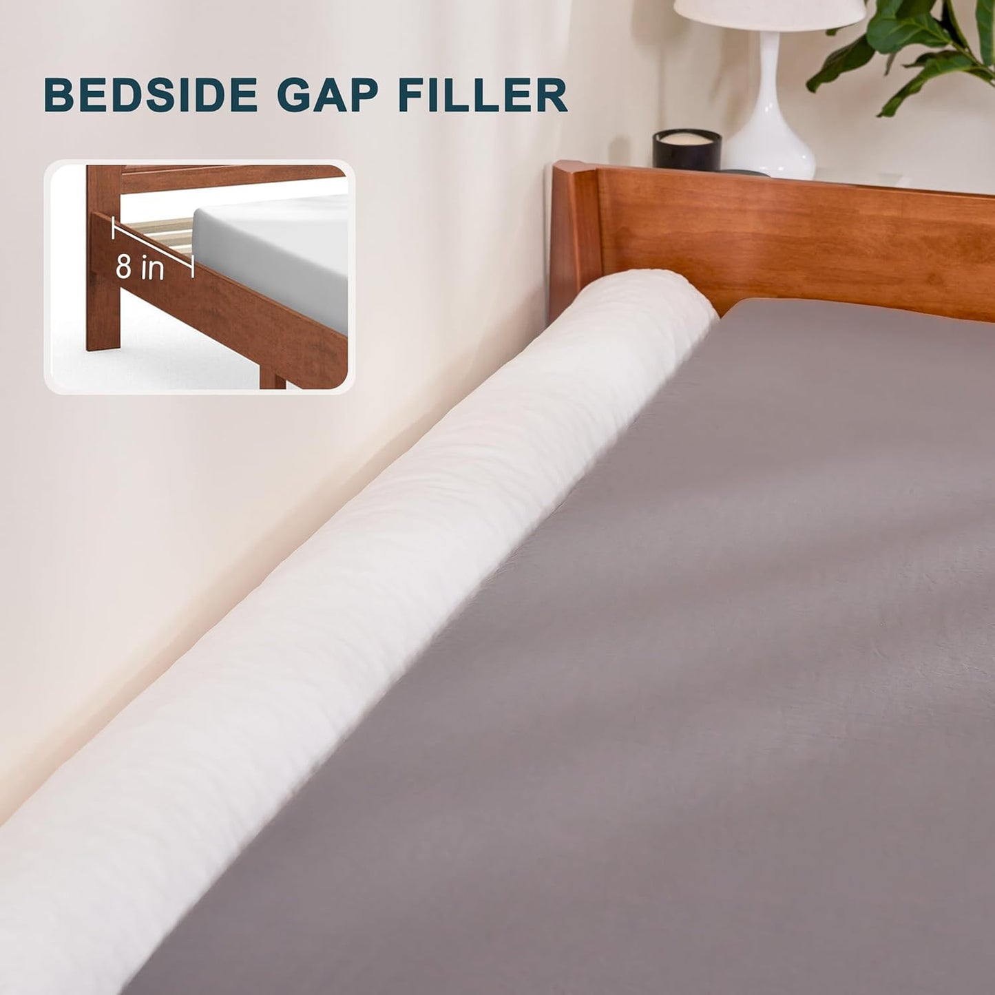 SyMax 7.8"x76" Body Pillow for King Bed, Long Round Body Pillow for Adults, Memory Foam Bolster w/Removable Velvet Cover, Headboard Gap Filler Pillow, White
