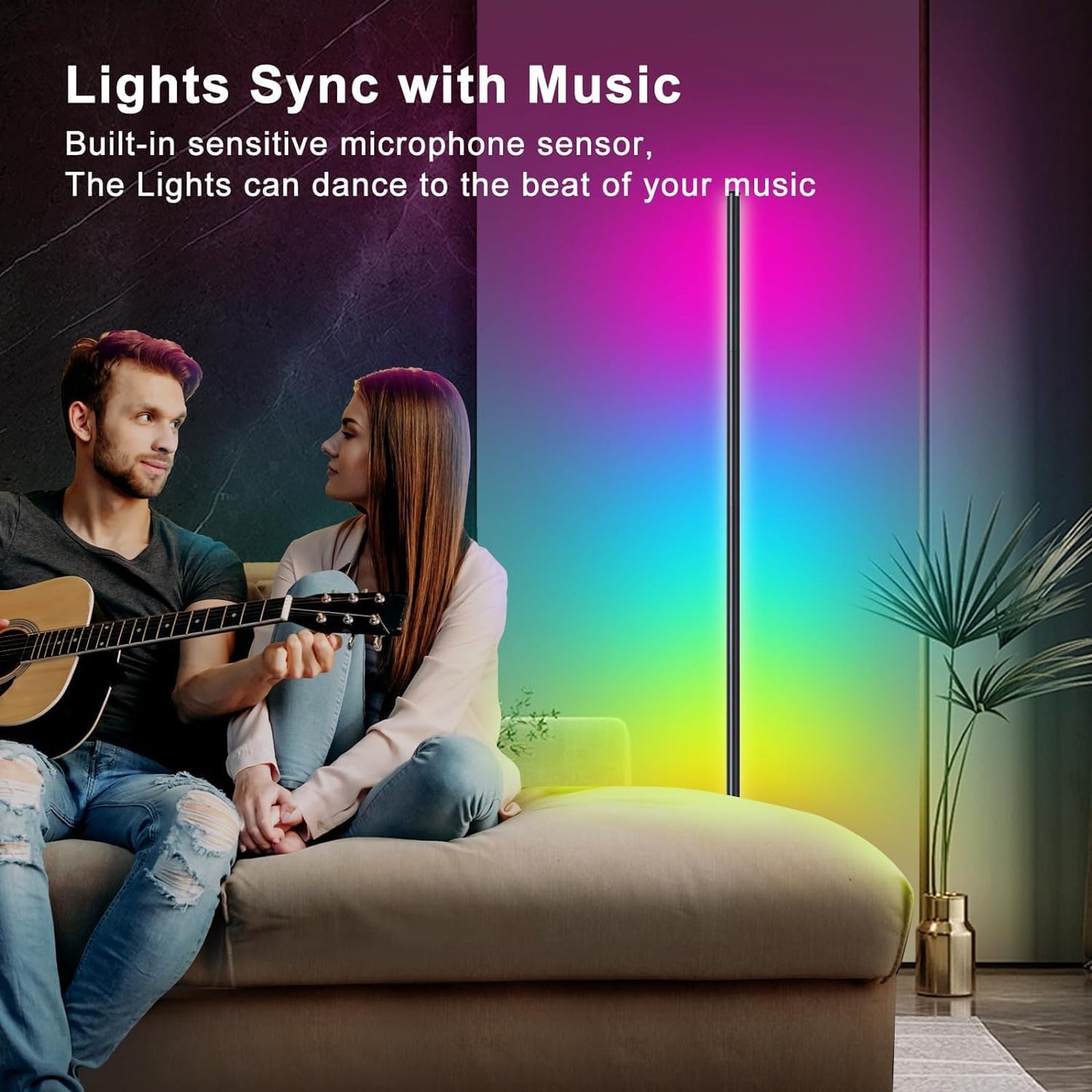 Led Floor Lamp, Corner Lamp Compatible with Alexa, RGB Corner Floor Lamp with Music Sync, 16 Million DIY Colors for Bedroom