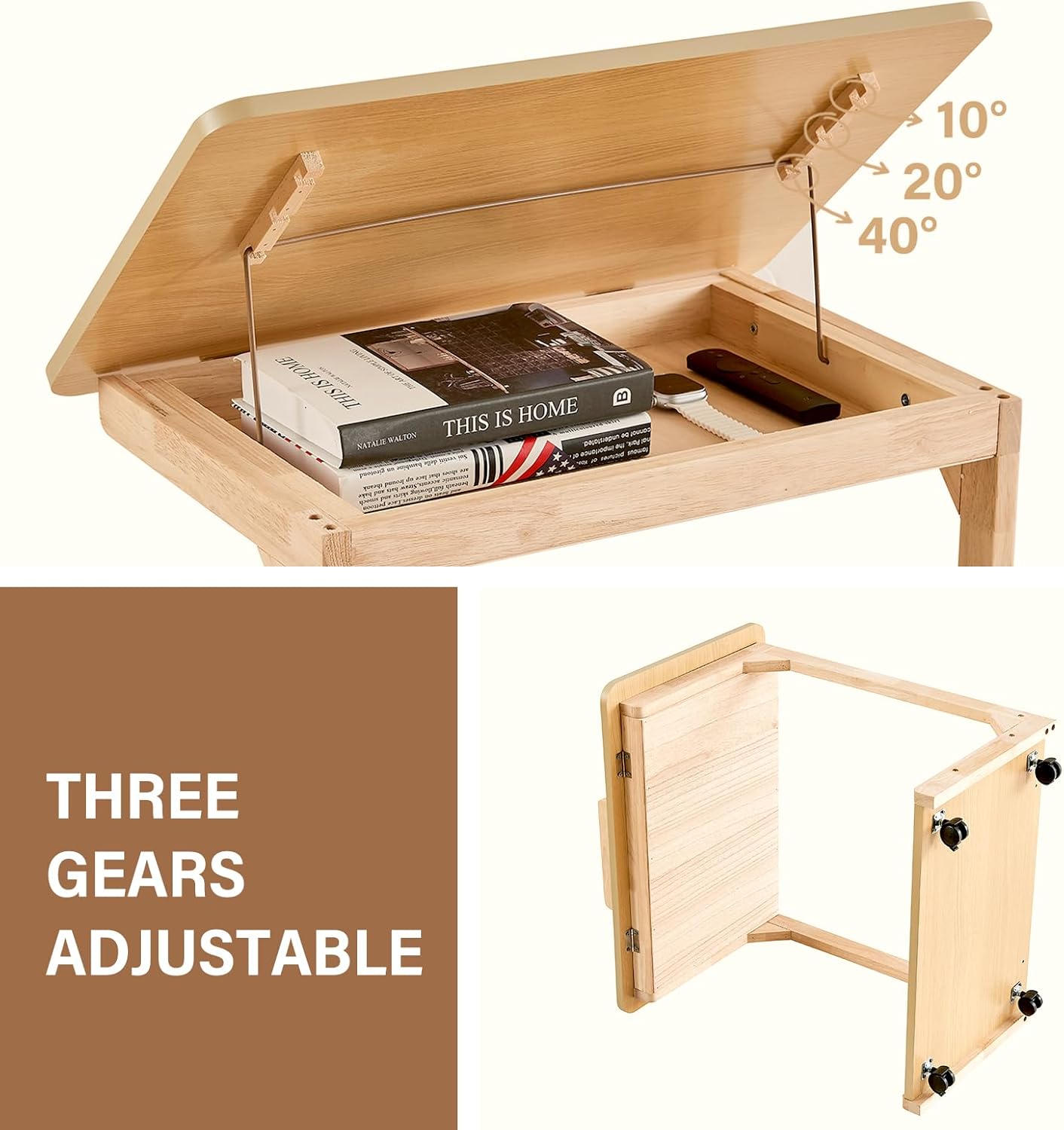 DUOMING Small Laptop Table with Wheels - Rolling Laptop Side Table Desk for Couch, Bedside Table Bedroom, Wooden TV Tray for Living Room, Natural