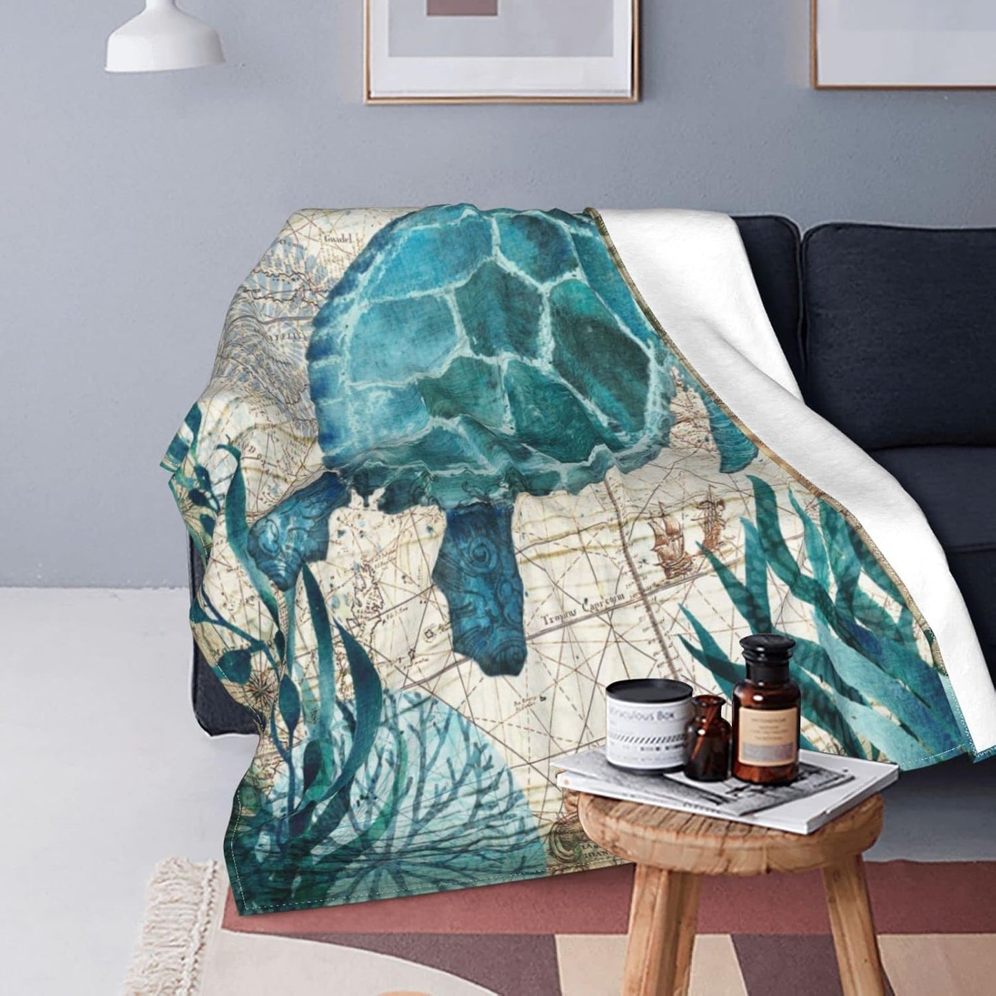 Sea Turtle Ocean Animal Landscape Fleece Throw Blanket Ultra Soft Cozy Decorative Flannel Blanket All Season for Home Bed Couch Chair Travel 50x40in