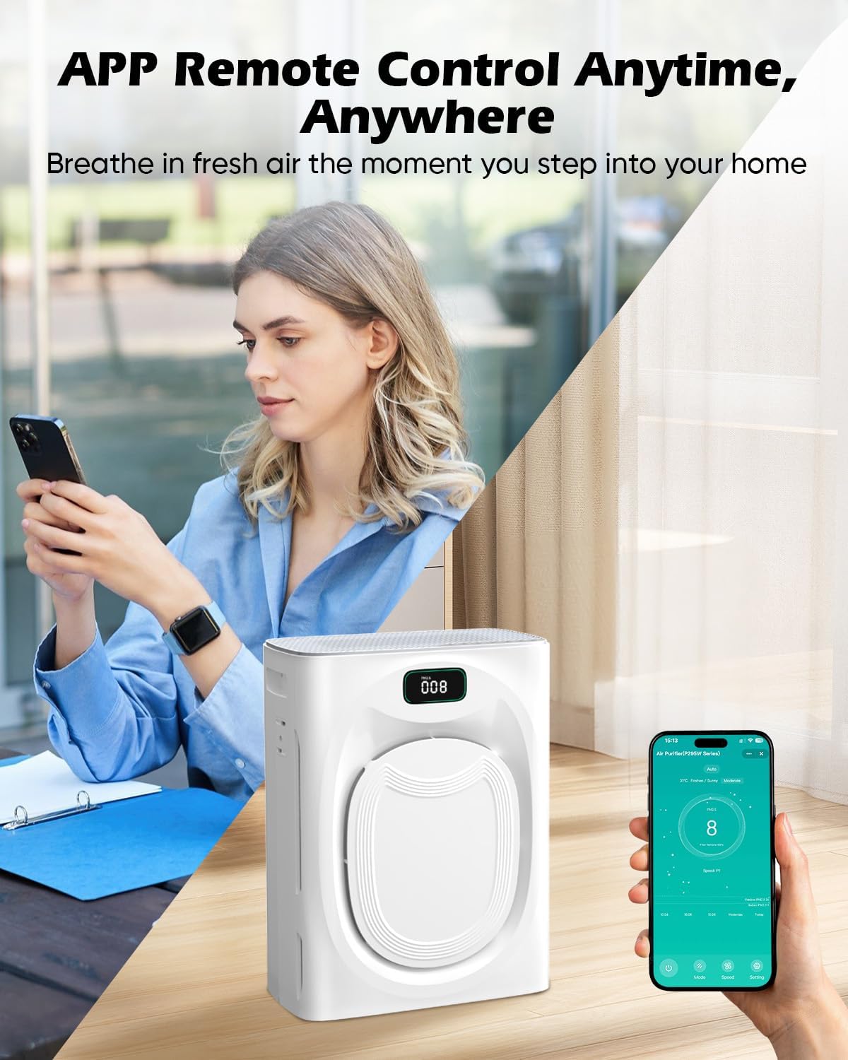 JVO Air Purifier for Pets Home - Covers 2400sq.ft Large Room, with Washable Filter & PM2.5 Display, Air Cleaner for Bedroom, Dorm, Office, Captures Pet Dander/Hair