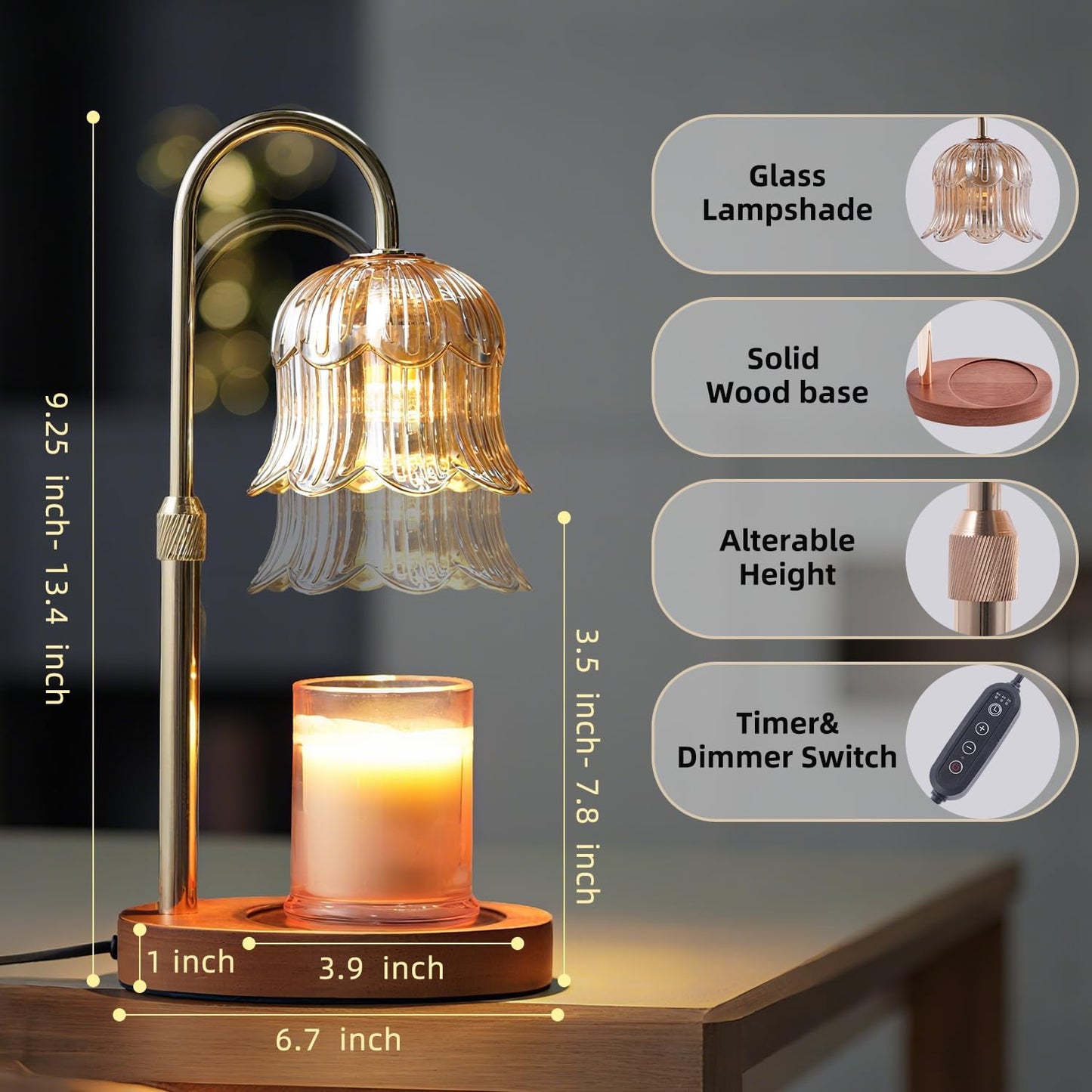 Candle Warmer Lamp with Timer: Adjustable Dimmable Height Adjustable Warming - Flower Shape Wax Lamp Jar Candles No Flame Modern Home Decor Table Lights - Home Living Bedroom