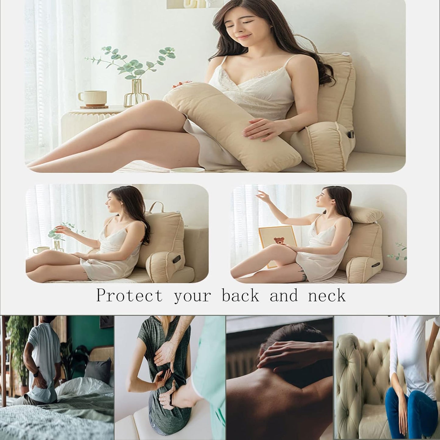 reading pillow,cuddle cushion, Back Support Large Waist Pillow, Backrest Pillow with Armrest, Lumbar Support Cushion, Great As Backrest For Books Or Gaming, Removable Cover and Pockets 75 * 40 * 58cm(