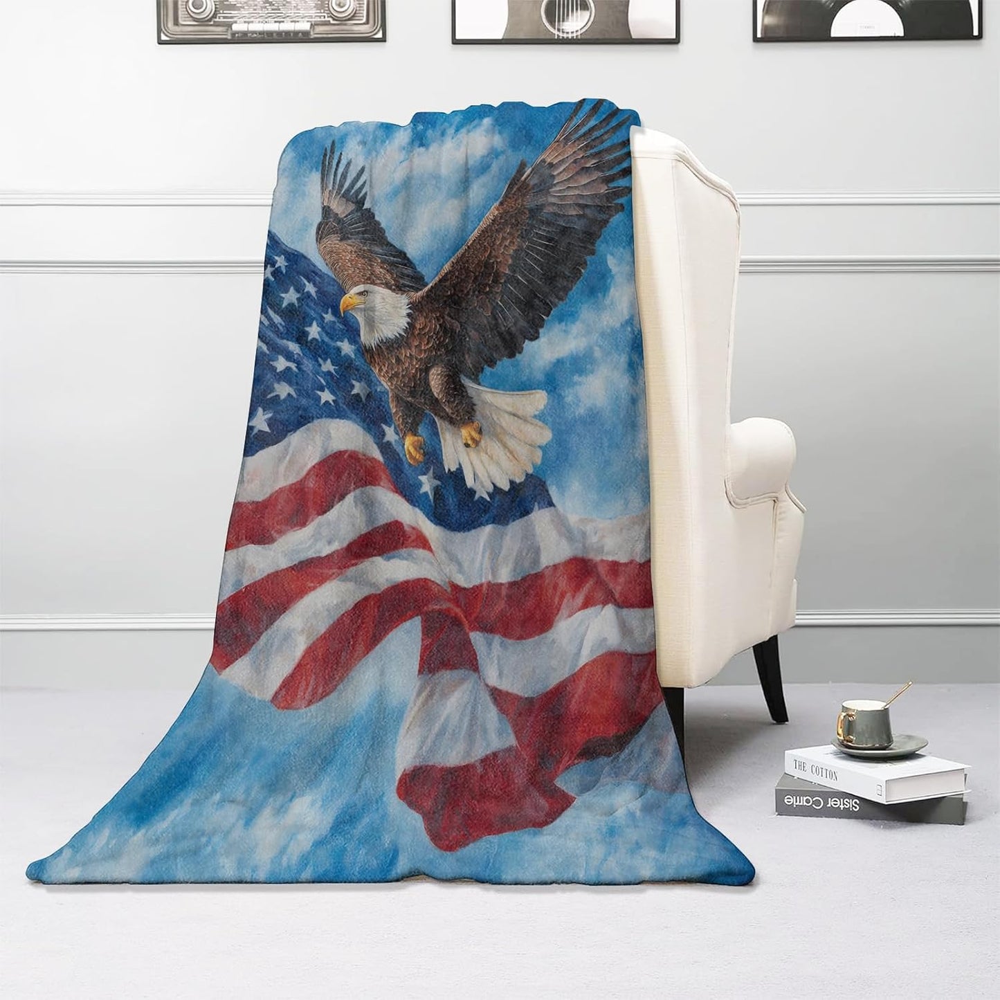 Patriotic Eagle Blanket - Soft & Cozy Warm Flannel Throw - Plush Lightweight Blankets for Travel, Sofa, Bedroom, Office - Gifts for Adults Women Kids - for All Seasons 50"×40"