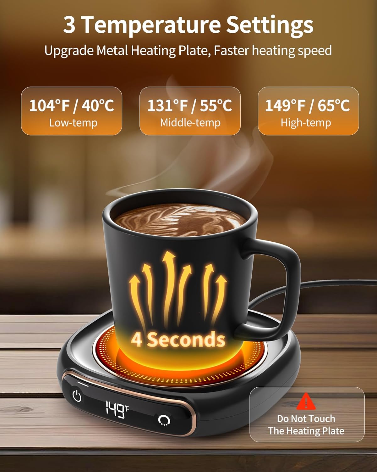 Lerat Coffee Mug Warmer, 3 Temp Settings & Auto Shut Off, Coffee Cup Warmer for Desk, Keep Beverage Warmer for Coffee/Tea/Milk, Coffee Accessories Ideal Gifts for Men Women Parents (No Cup)