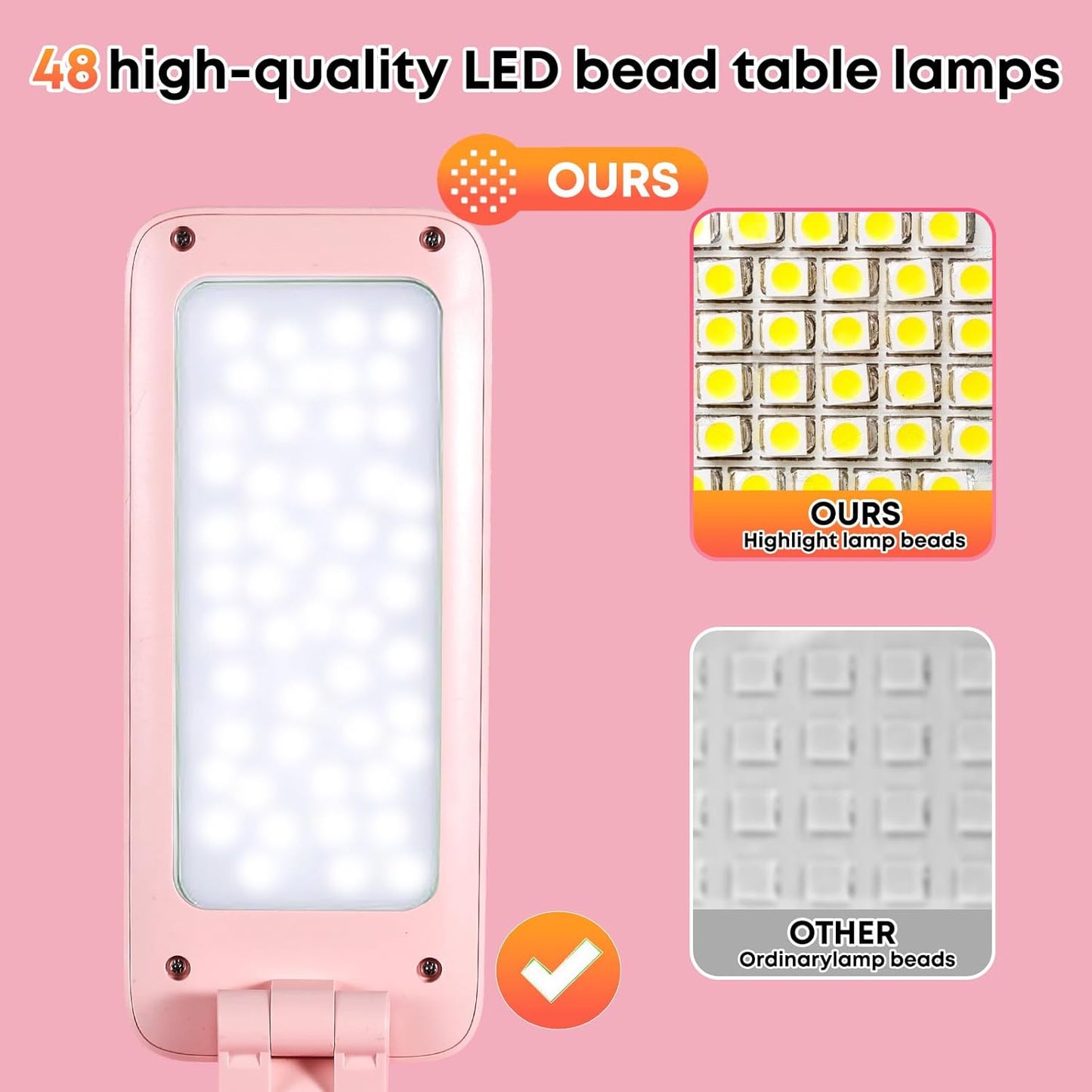 VAVOFO Cute Desk Lamp, Foldable & Portable LED Lamp with 6000mAh Rechargeable Battery, 3 Color Modes, USB-C Cordless Study Lamp for Bedroom, Office, Kids Room (Pink)