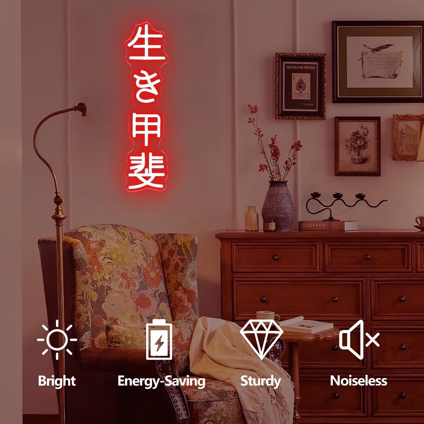Japanese Ikigai Neon Signs for Wall Decor Dimmable Japanese Neon Sign 生き甲斐 Led Wall Decor Ikigai Light Up Sign Japaneses Kanji Inspirational Gift for Room Decor