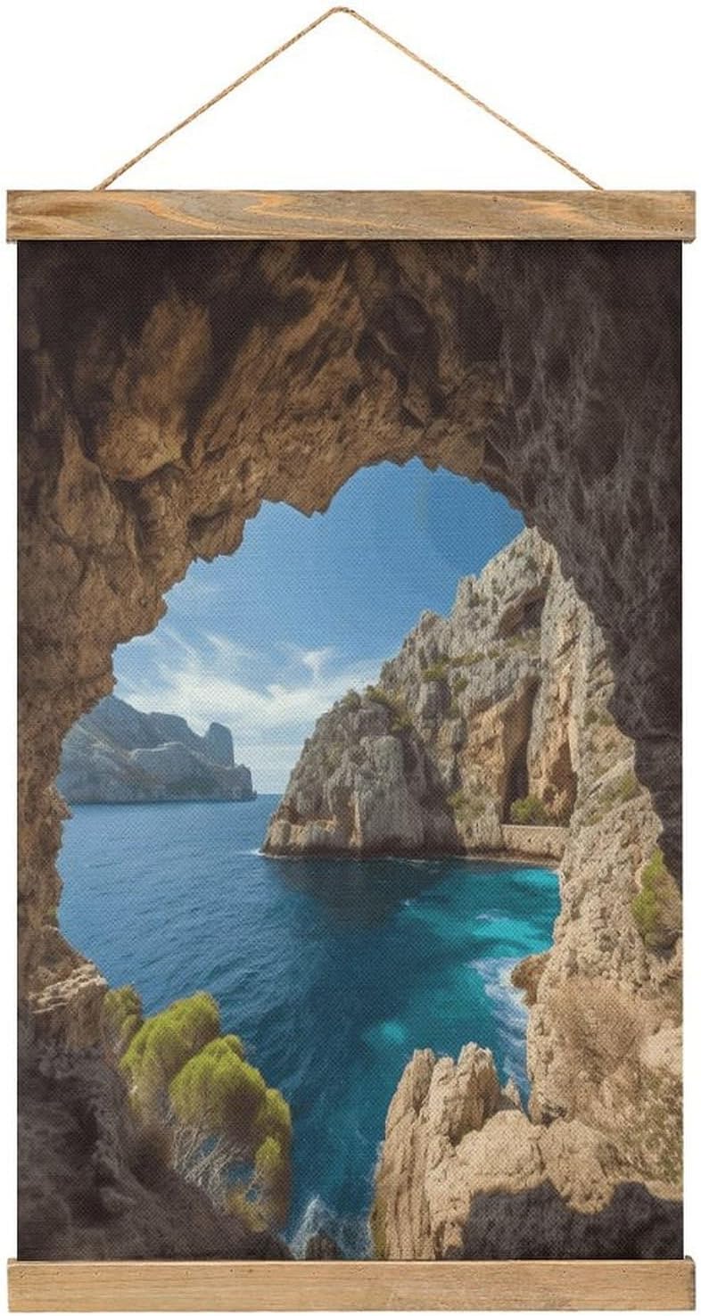 Vintage Arch in Mallorca Spain Poster with Wooden Frame Personalized Linen Hanging Scroll Painting Rustic Wall Hanging Illustrative Modern Artwork Decor for Home Living Room Bedroom Office