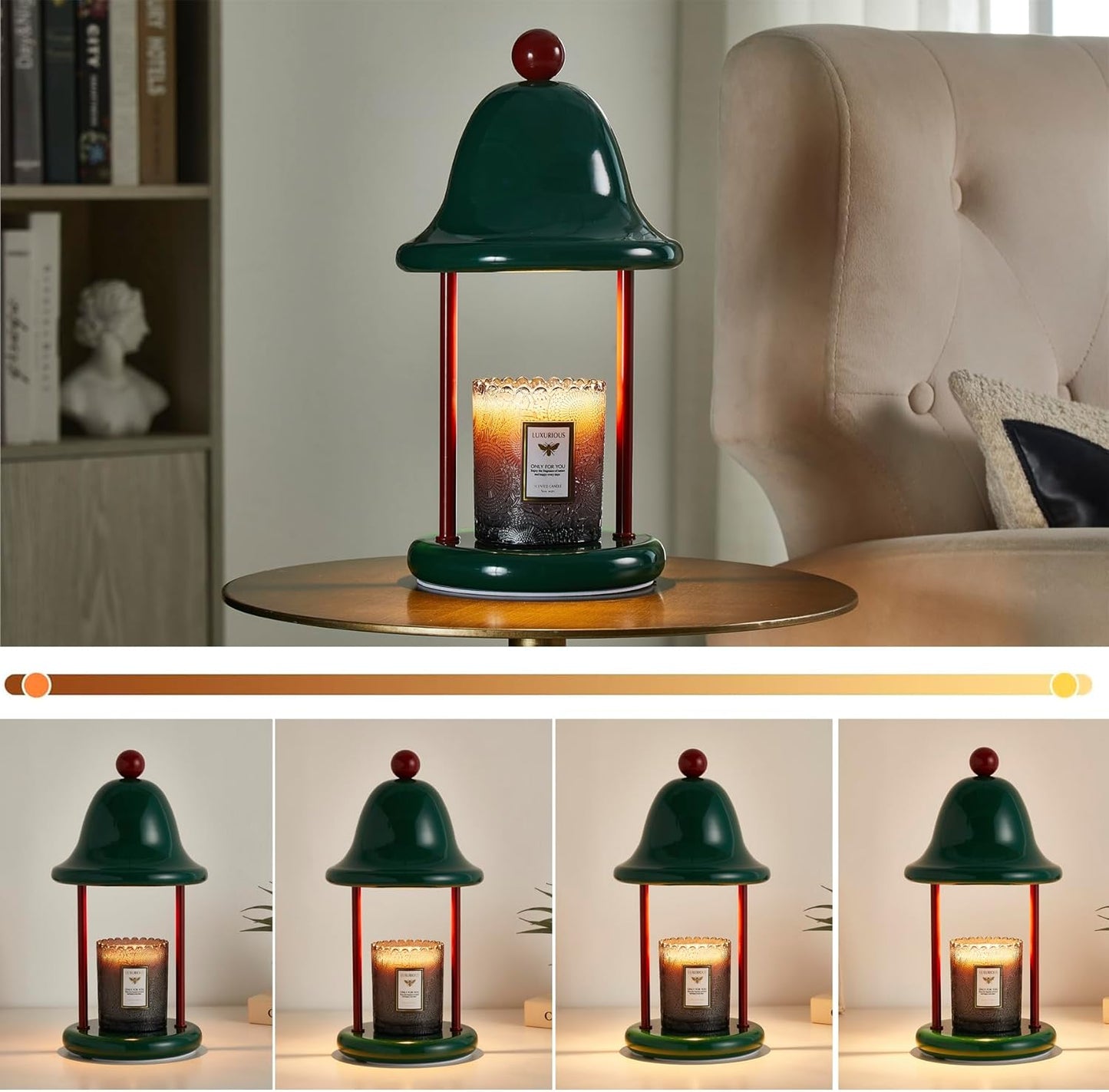 Mahbahole Bell Candle Warmer Lamp with Timer Dimmable, Bedroom House Office Aesthetic Living Girls Room New Home Decor, Christmas Birthday New Year Gifts for Women Mom - Green & Red