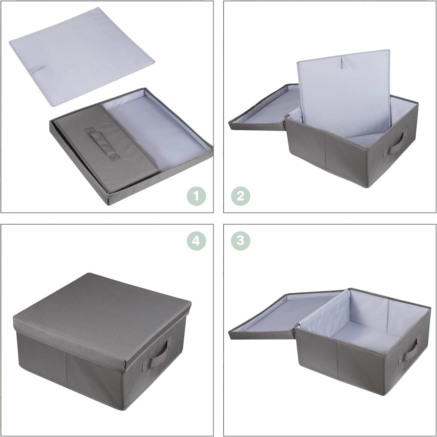 Set of 3 Stackable Storage Bins - Fabric Storage Bins with Lid for DVD Storage, Memory Box, Versatile Closet Storage Bins (Dark Grey, 14.2" L x 12.6" W x 6.3" H)