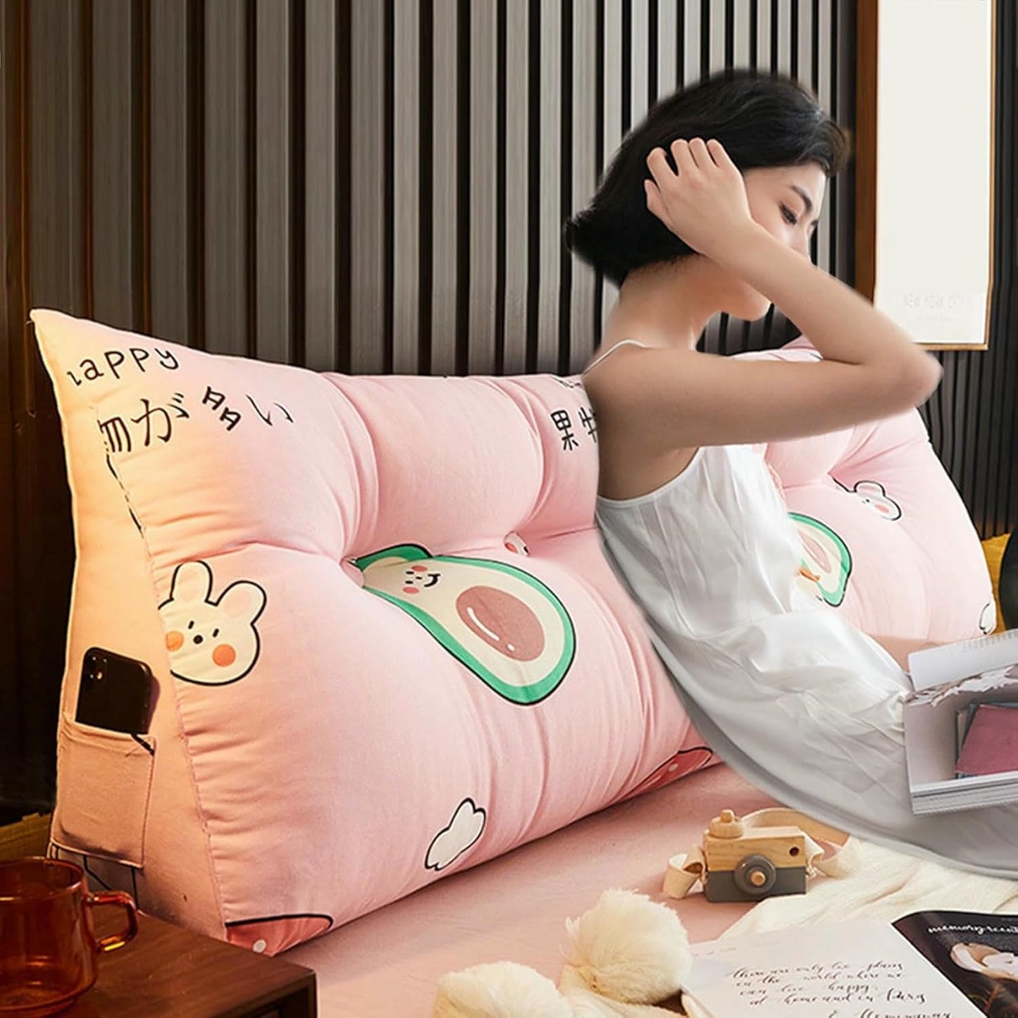 Triangular Headboard Pillow,Cute Triangle Cushion Reading Pillow,Large Bolster Positioning Support Removable Wedge Pillow for Daybed Bunk Bed Dorm~/