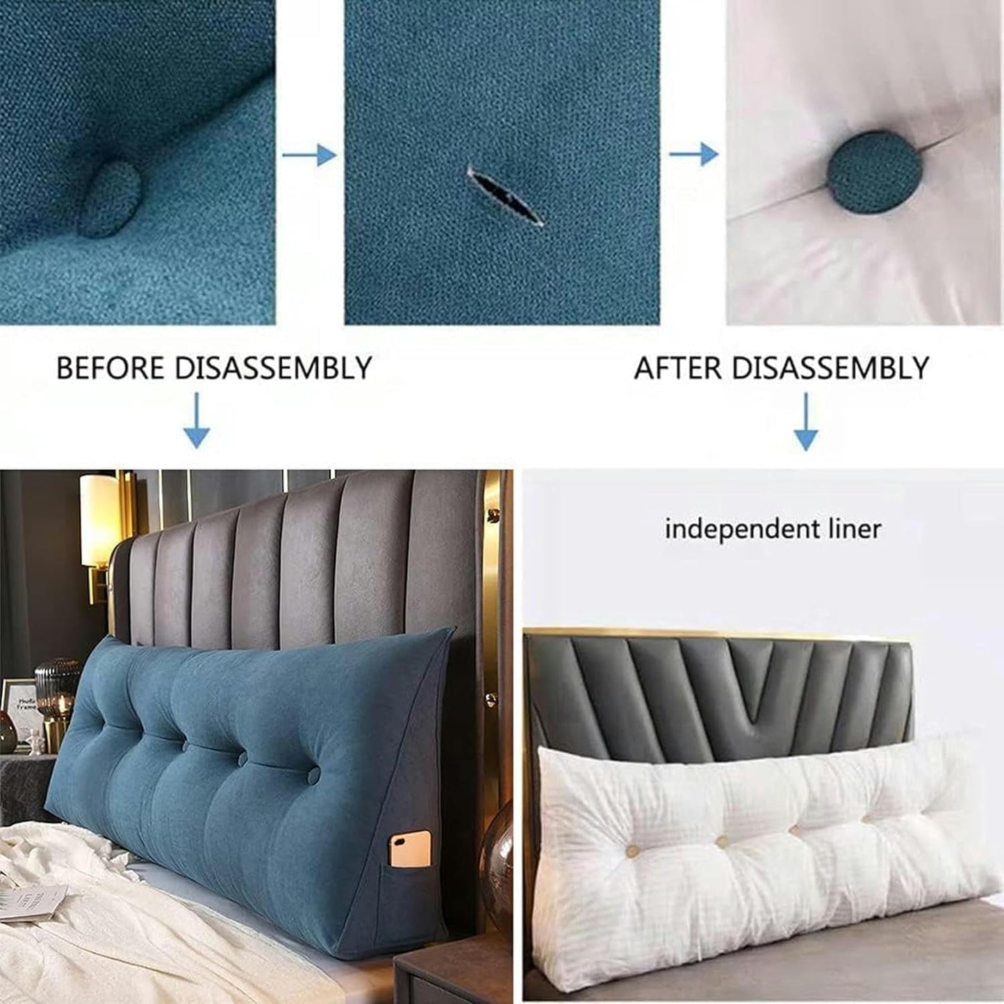 AMNOOL Large Triangular Reading Wedge Pillow, Bed Rest Headboard Cushion Headboard Pillow Bolster Cushion for Twin Full Queen King Daybed Bed Bunk Bed
