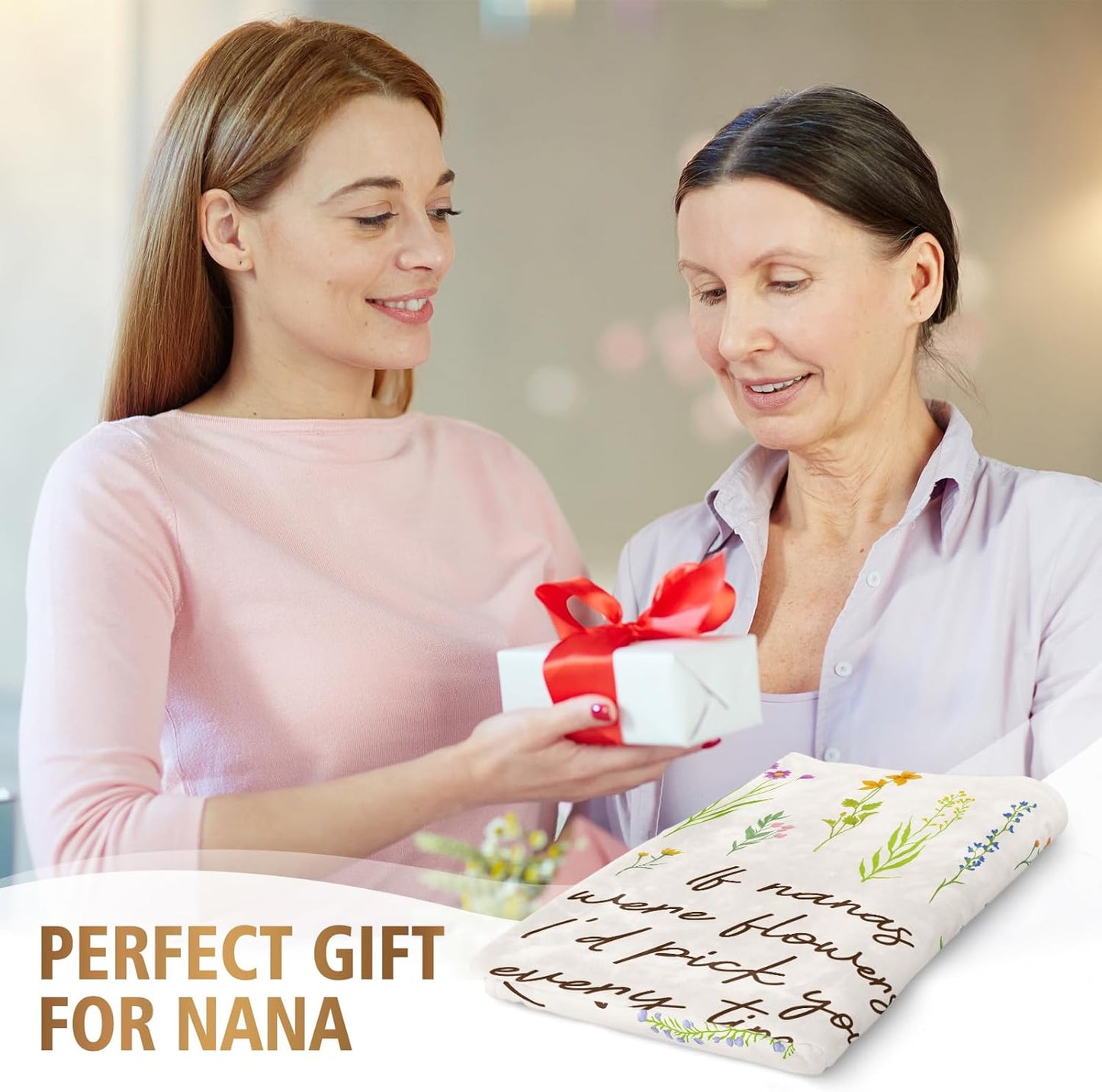 Nana Gifts, Floral Printed Blanket, Nana Birthday Gifts from Grandkids, Best Grandma Gift on Mothers Day, Soft Throw Blanket 50'' x 60''