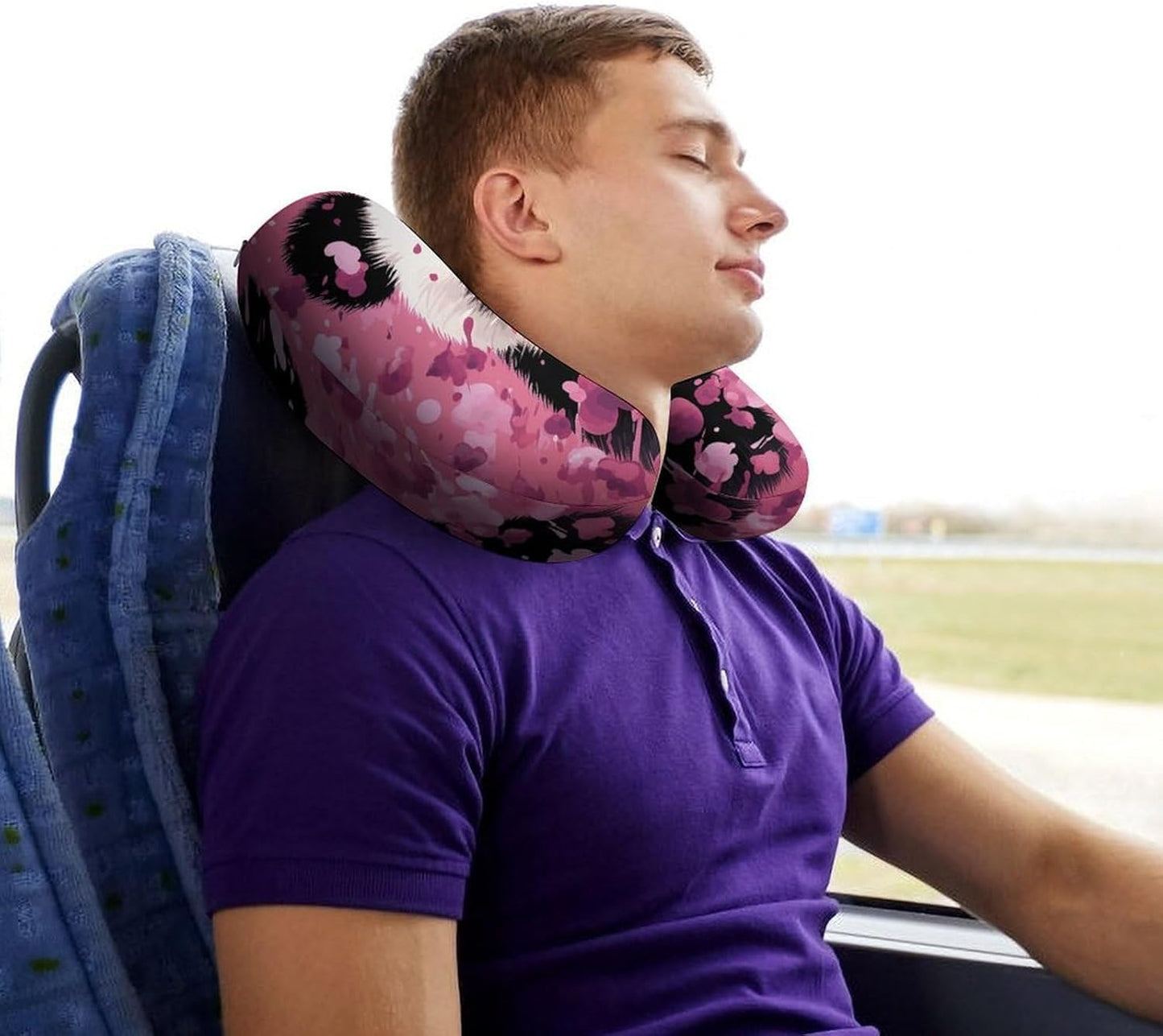 Pink Panda Cotton Neck Pillow Memory Foam U Shaped Pillows Portable Pillows for Shoulder Travel Head Support Pillow with Concealed Zipper for Airplane Car Home Office