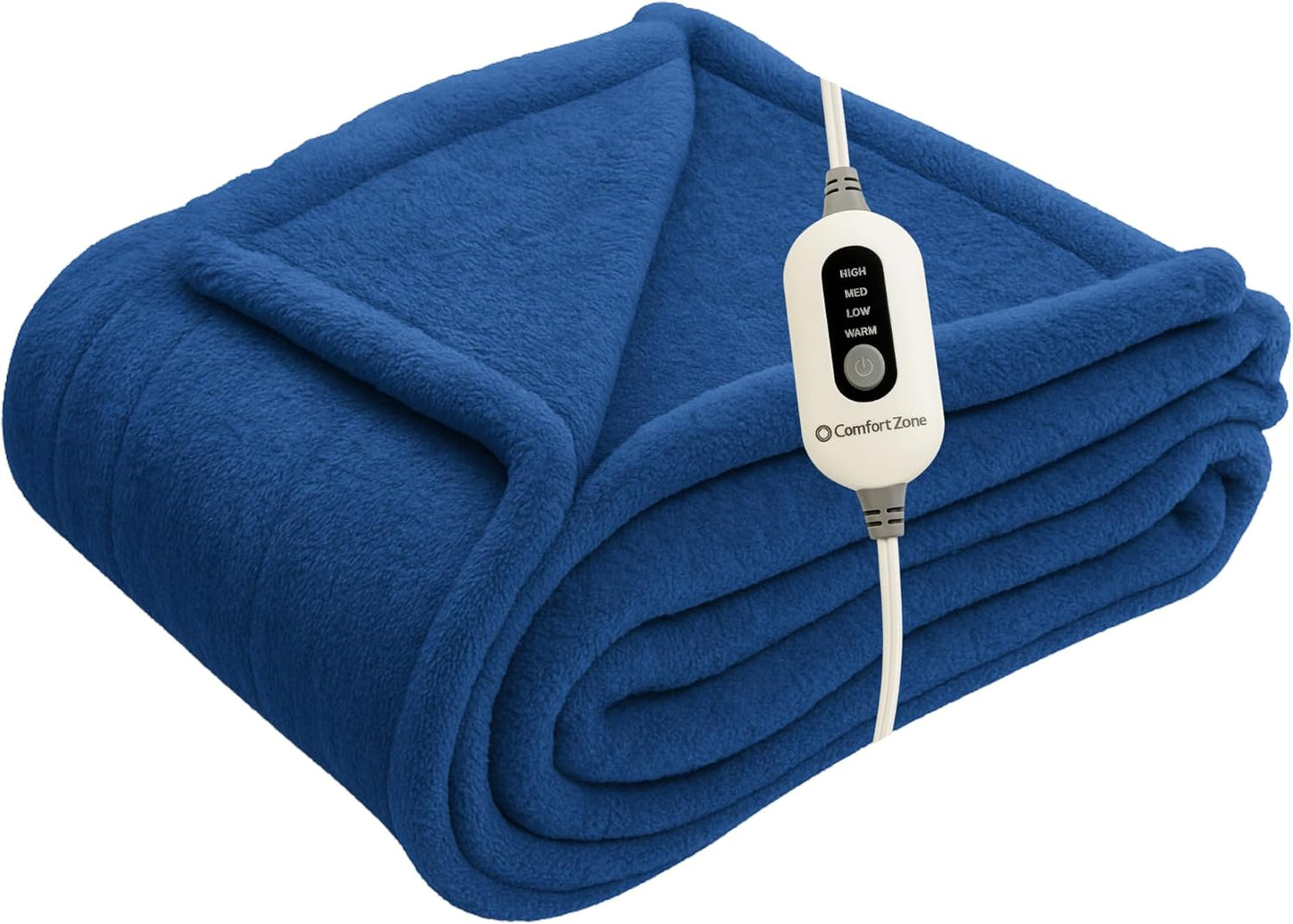 Comfort Zone Heated Blanket Electric Throw, Solid Pattern, Micro Plush Electric Blanket, Heating Blanket with 4 Heating Levels, 3H Timer, Auto Shutoff, Fast Heating (50x60 inches, Navy)