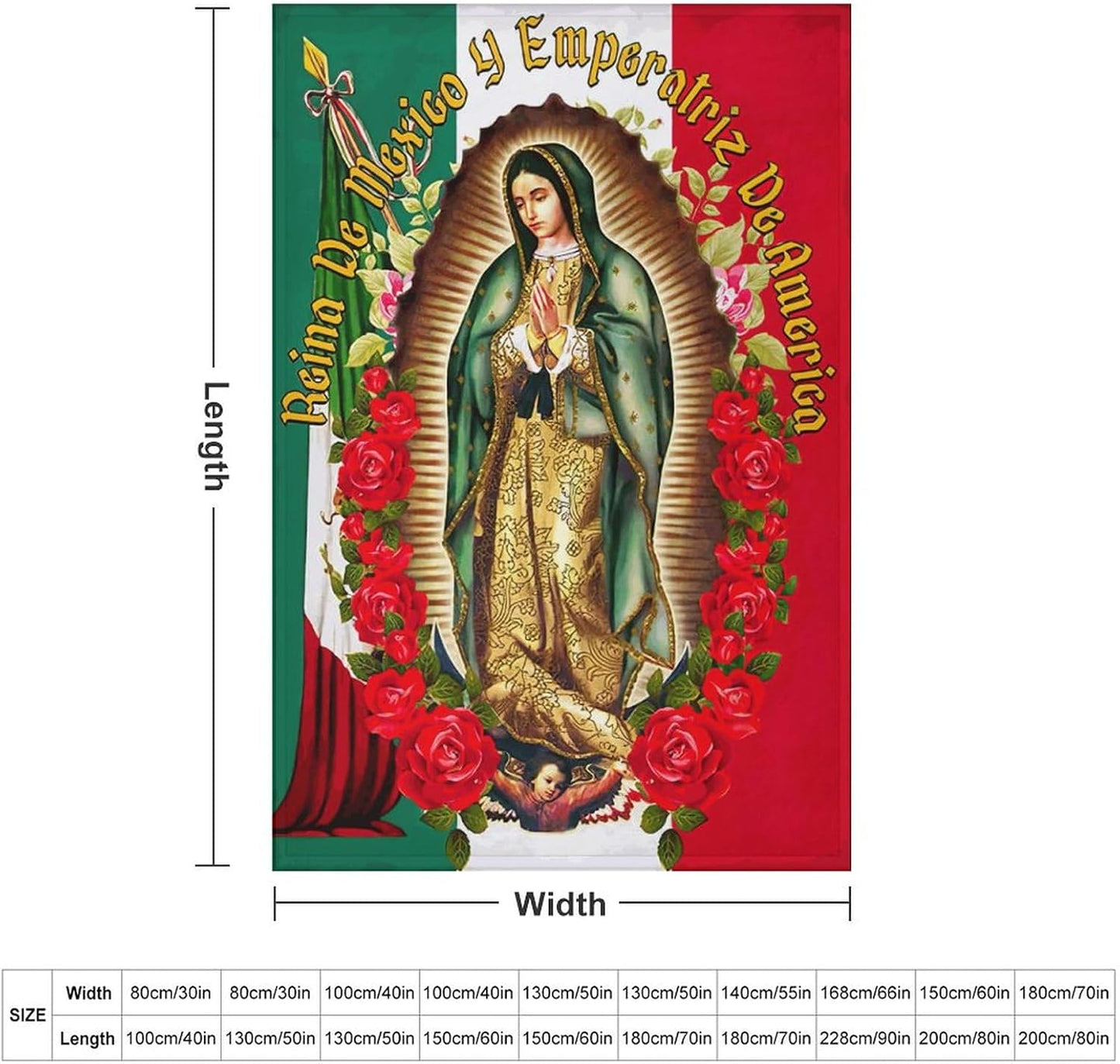 Christmas Throw Blanket for Couch Virgen De Guadalupe Our Lady of Virgin Mary Mexican Flag Elements Lightweight Blankets for Sofa, Bed Cozy Microfiber Blanket 40"x60"
