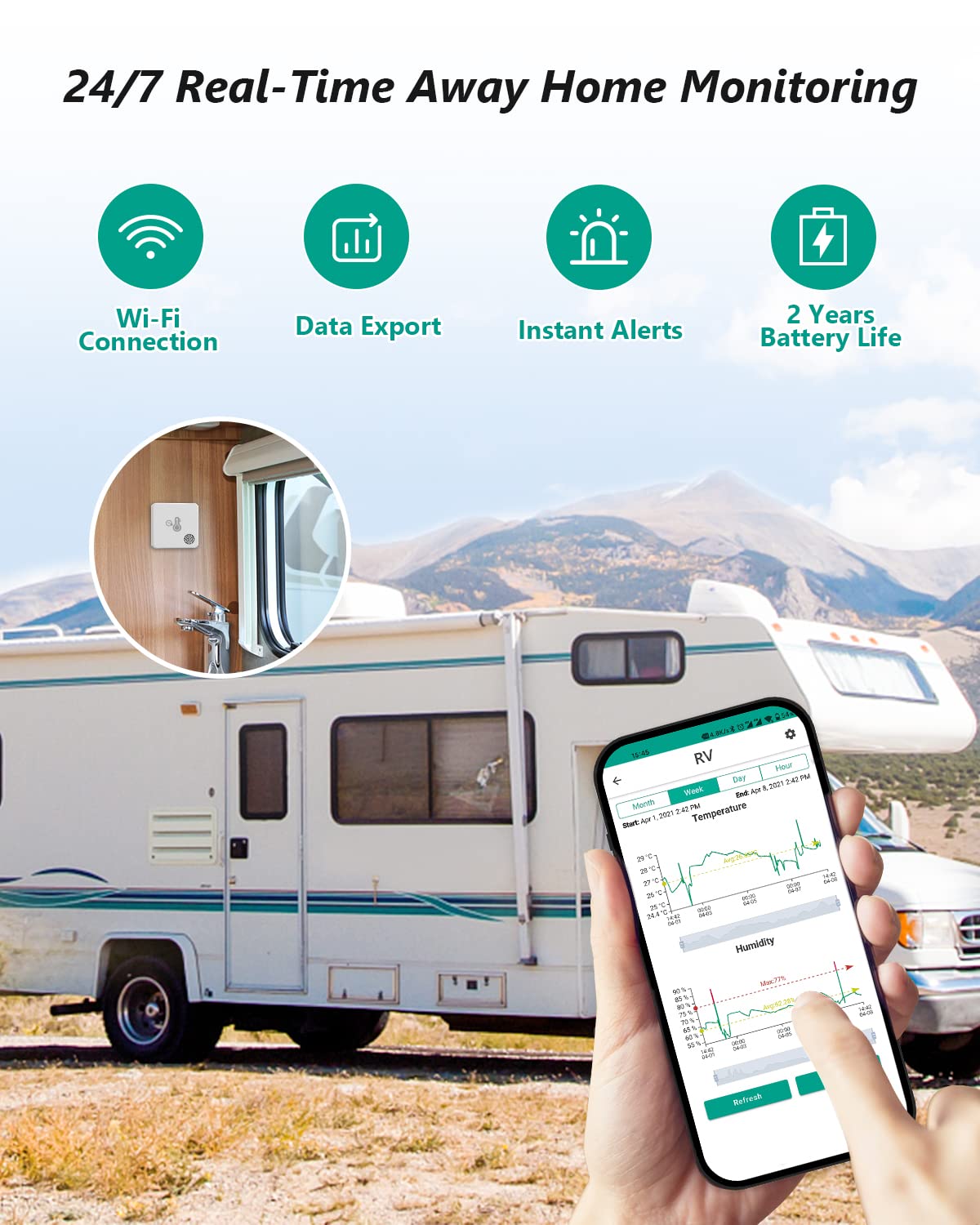 MOCREO ST6 Wireless Thermometer Hygrometer, Hub Required(Not Included), Email Alert, App Notification, Data Logging Export, No Subscription, for RV, Greenhouse, Vacation Home