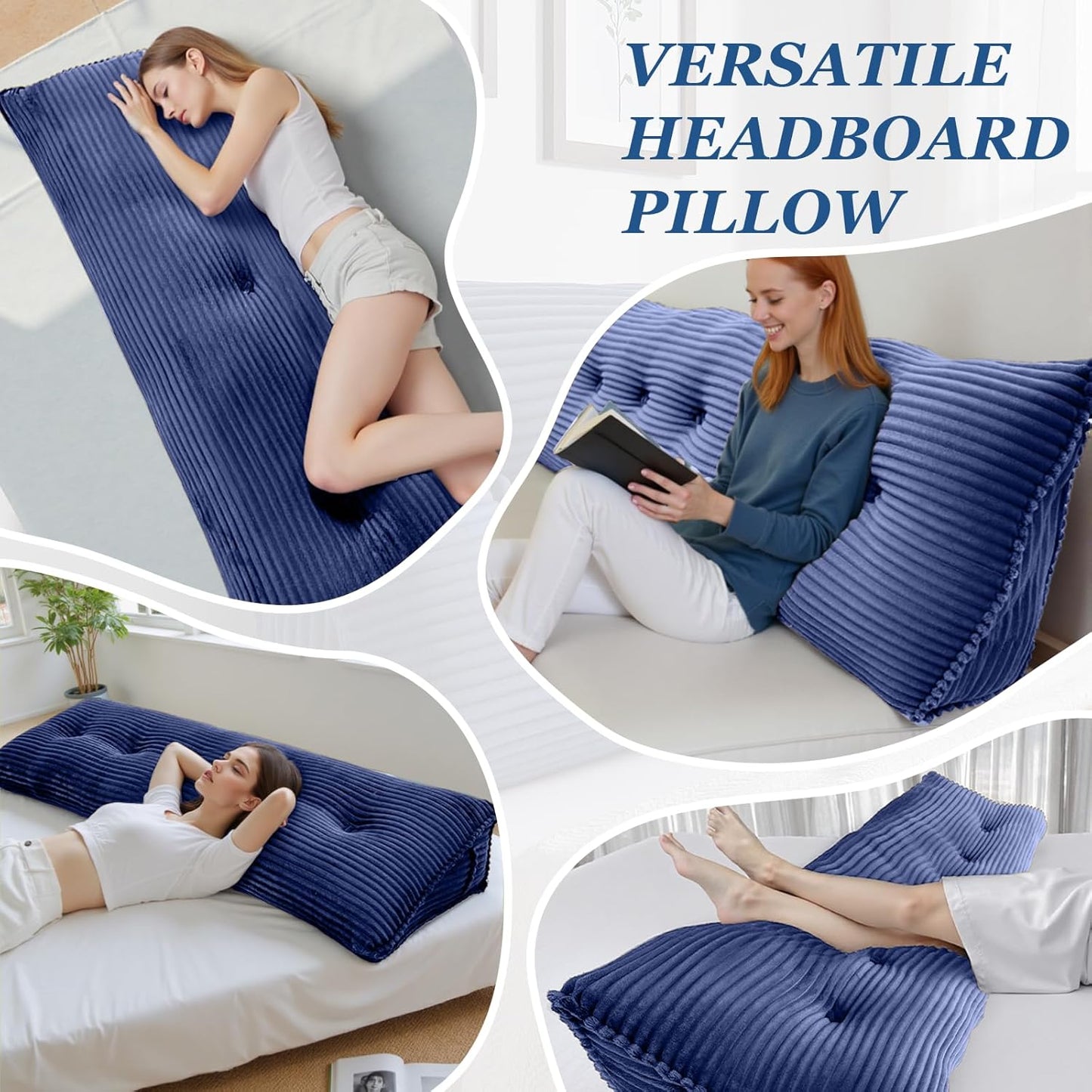 Headboard Pillow Twin Triangular Wedge Pillow for Headboard Bolster Pillow for Bed Sofa Daybed Pillow for Sitting Up Reading or Working with Removable Cover, Blue