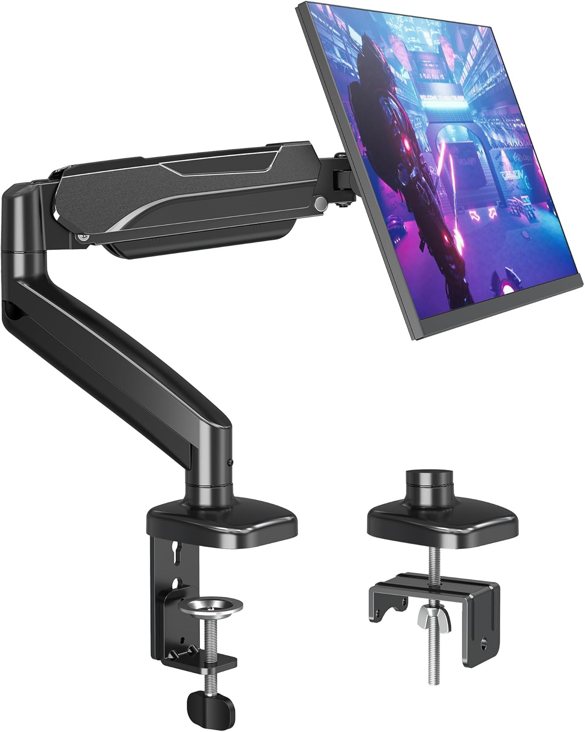 MOUNTUP Single Monitor Desk Mount Holds Screen up to 32 inch, Height Adjustable Monitor Arm, Computer Monitors Stand with Clamp/Grommet Mounting Base, VESA Mounts Fit 4.4-17.6lbs Computer, Black