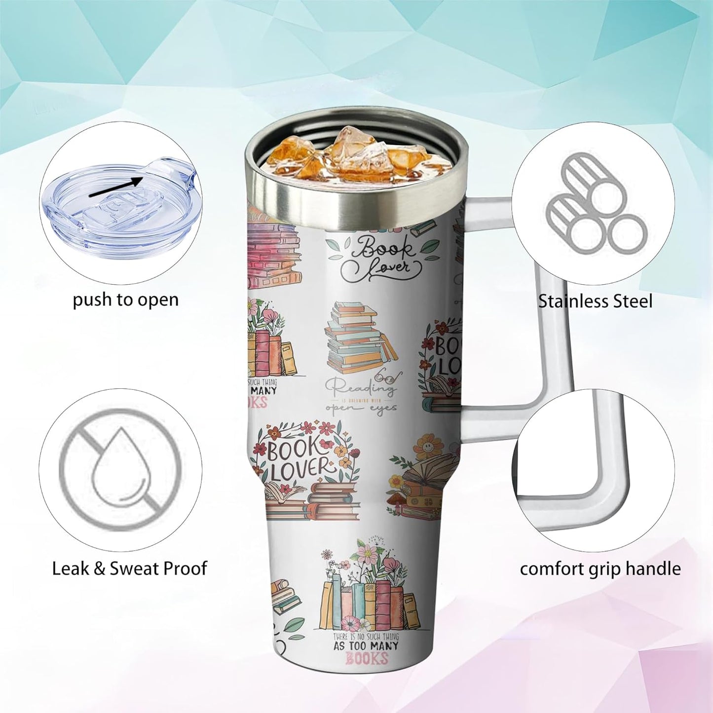 40oz Book Lovers Gifts Reading Tumbler with Lid and Straw for Women, Stainless Steel Insulated Cup, Coffee Mug Water Bottle for Bookworm Readers Librarian Bookish