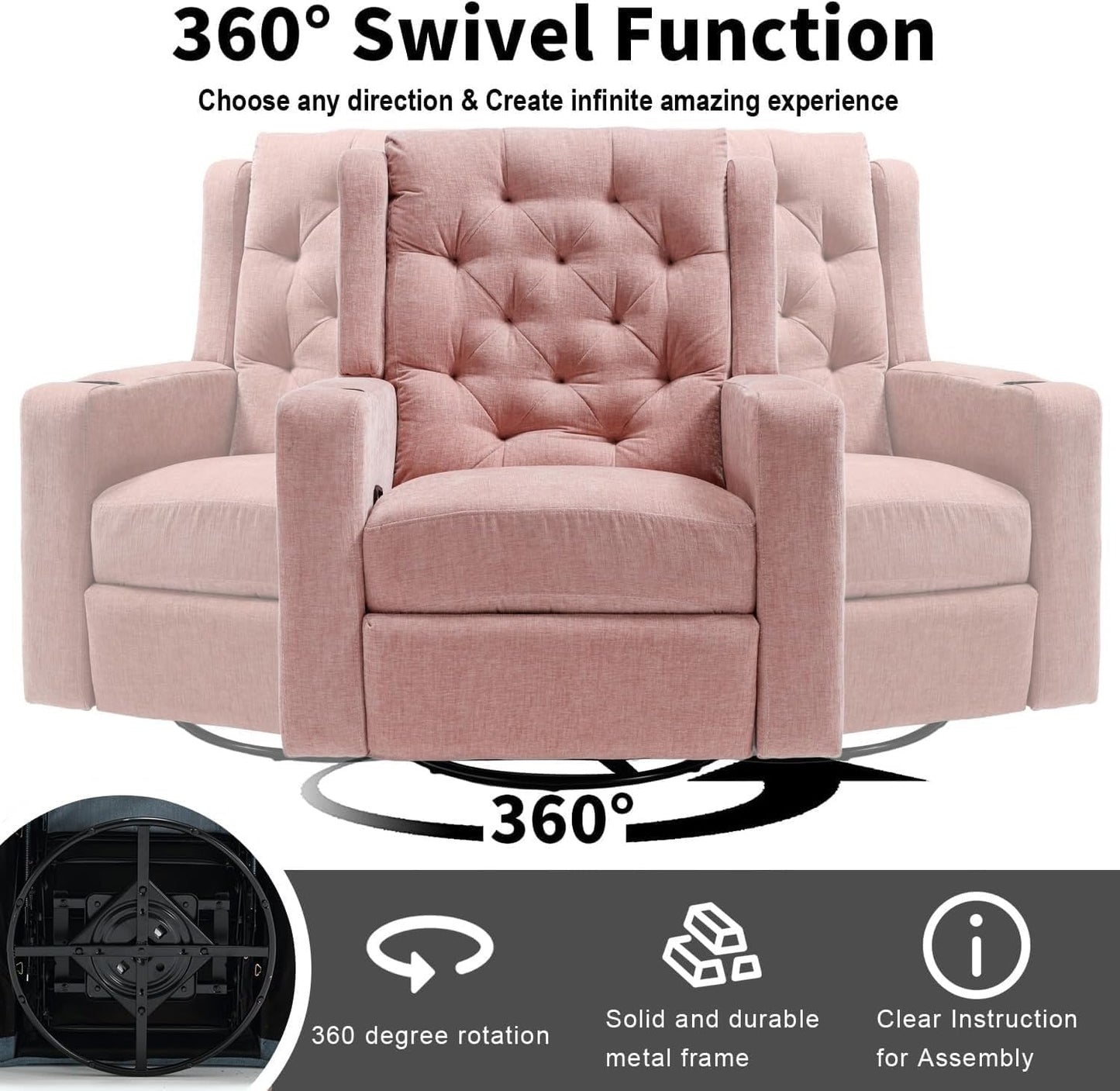 Oversized Massage Recliner Chair Wide Seat Fabric Reclining Swivel Manual Recliners Chairs with Cup Holder for Living Room Bedroom Home Theater
