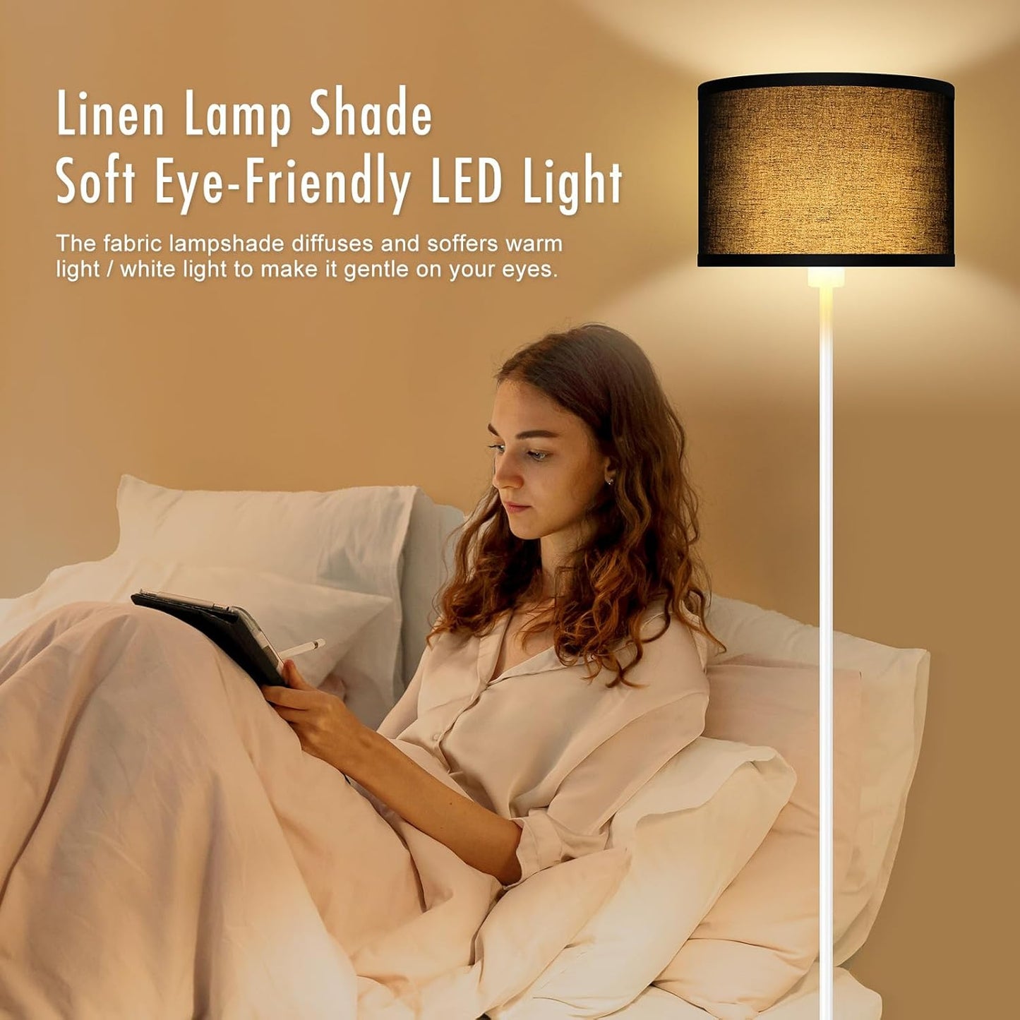Floor Lamp White, Standing Lamp, 58" Tall Floor Lamp with Black Lampshade, Foot Pedal Switch, Modern Bright Floor Lamps for Living Room/Bedroom/Classroom/Kids Room, White Lamp for Girls' Gift(NO Bulb)