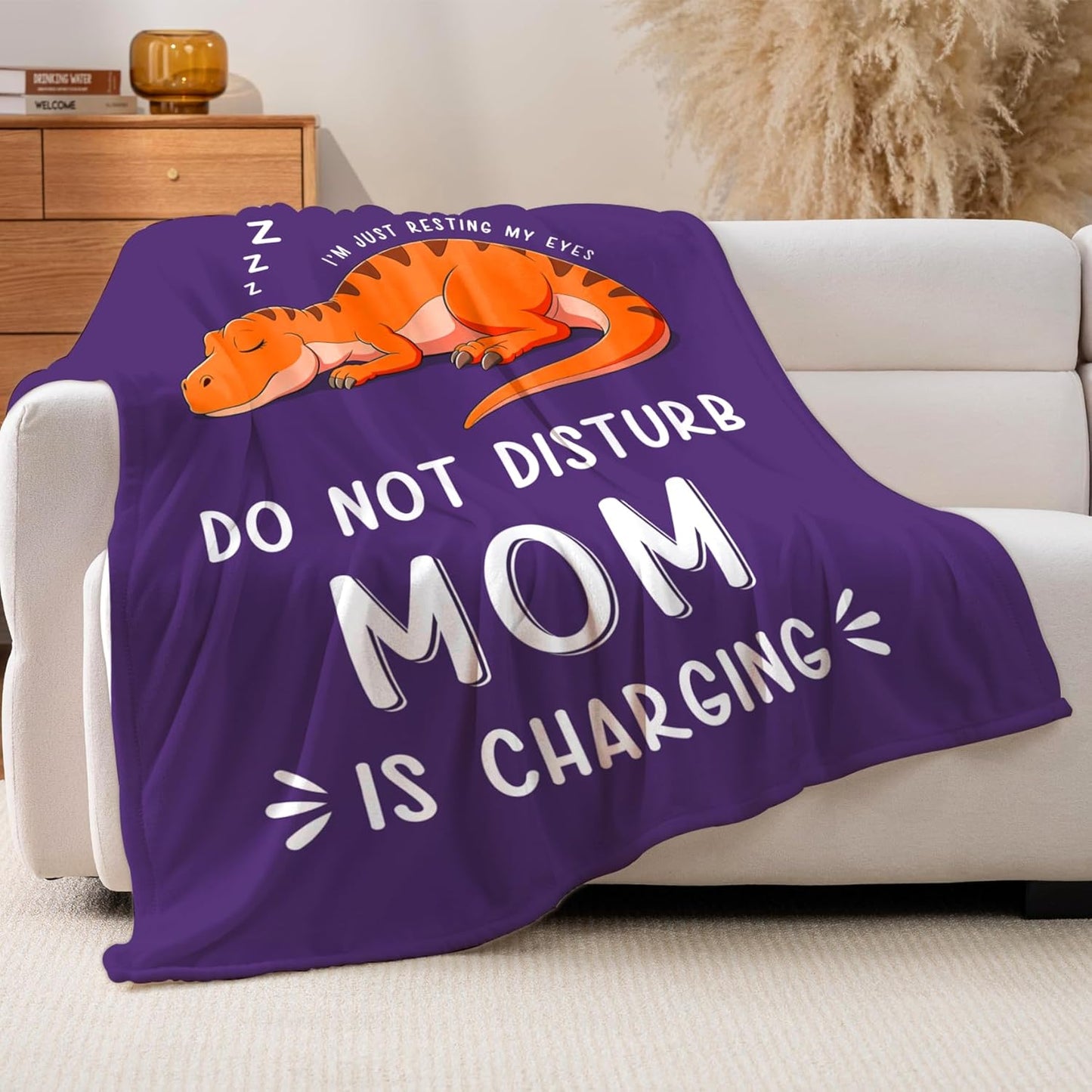 Funny Birthday Gifts for Mom from Daughter Son, Mom is Charging Blanket, Valentines for New Moms, Soft Flannel Throw Blanket for Napping Couch Travel, 50x60(Purple)
