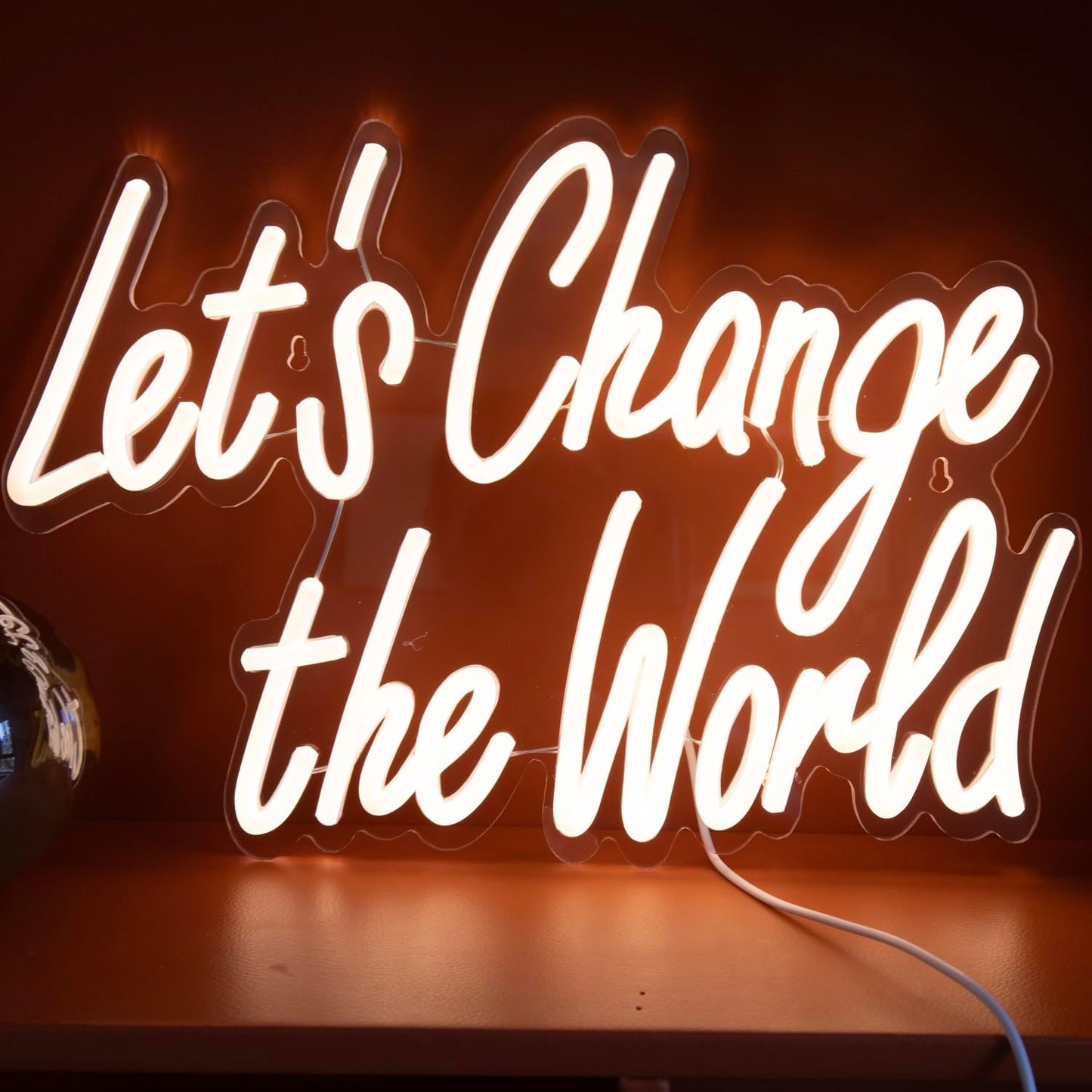 Let‘s Change the World Neon Sign, Motivational LED Neon Light for Office, Positive Light Up Sign for Bedroom Wall Decor, Inspirational Gift for Activists, Teachers, Graduates