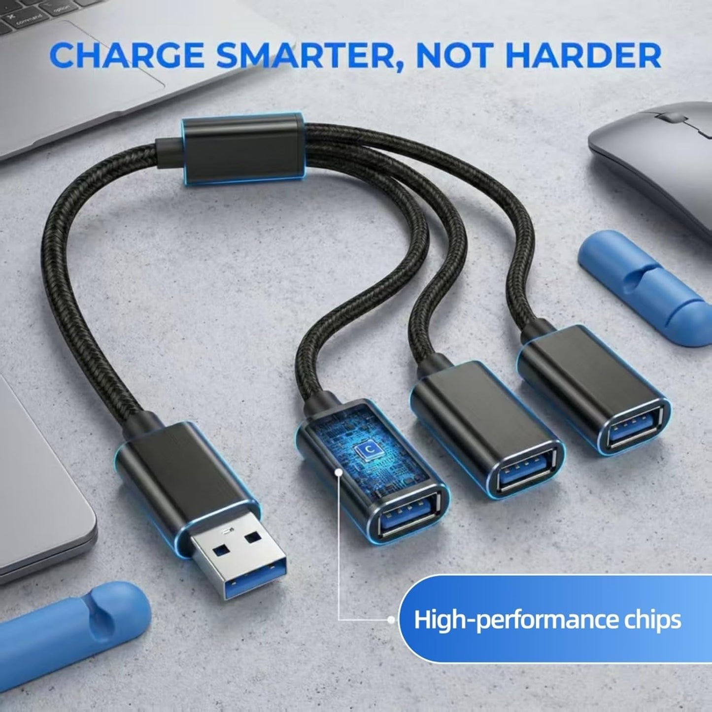 USB Splitter 1 in 3 Out, USB A Splitter Adapter, 2025 Upgraded USB 2.0 Male to 3 Female Y Extension Hub Cable for PC/Laptop/Xbox/Flash Drive/Mouse/Keyboard(Black)
