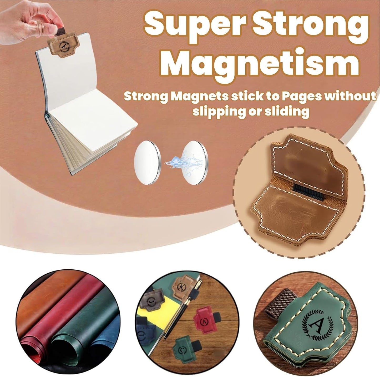 MOTEERLLU Custom Bygonemark Personalized Magnetic Leather Pen Holder Bookmark with Initial for Reading Women, Men, Teacher, Book Lovers Gifts & Accessories(Brown,A)