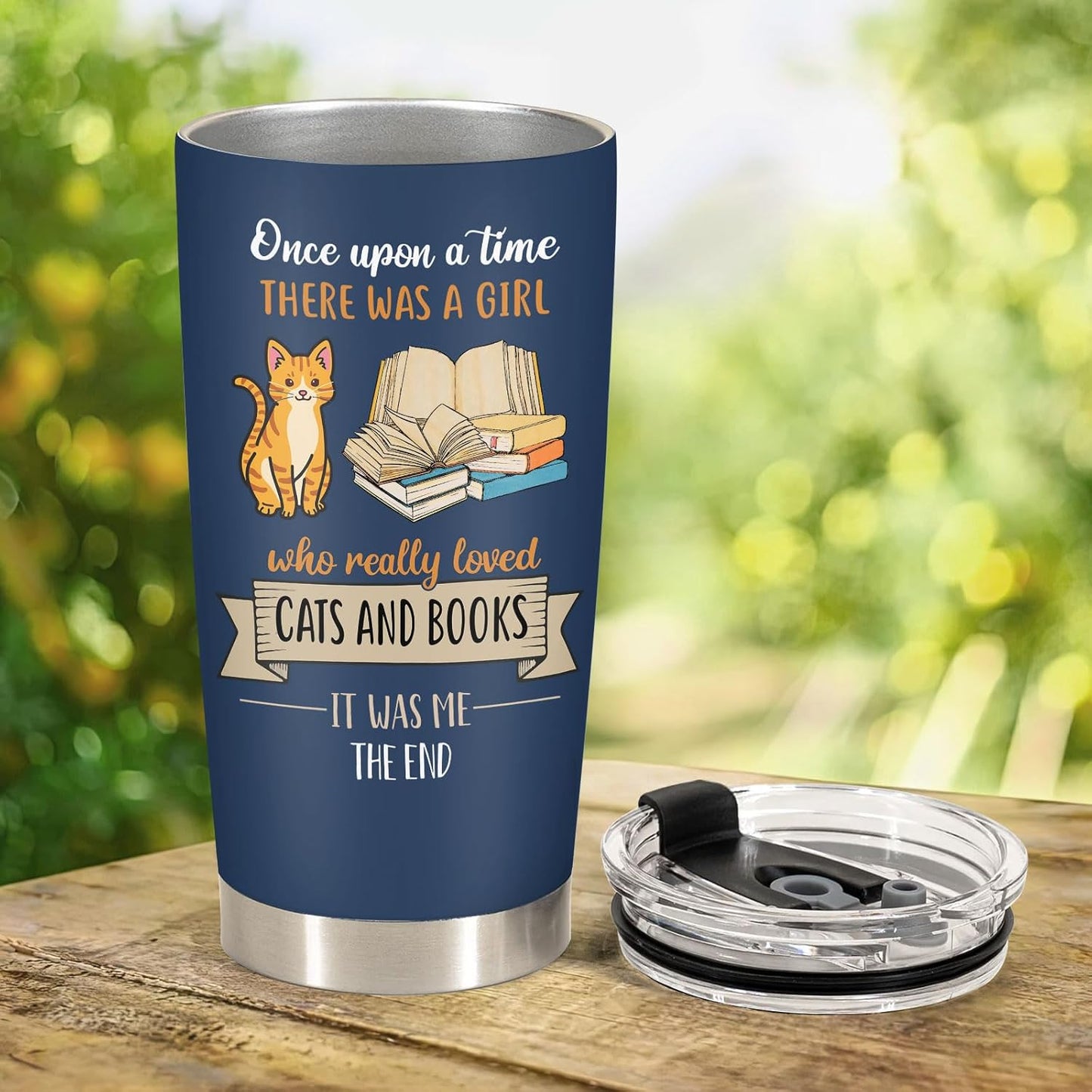 34HD Cat Bookish Tumbler 20oz Stainless Steel Insulated, Funny Just a Girl Who Loves Cats and Books Gift - Birthday Present for Pet Lovers, Librarian & Her