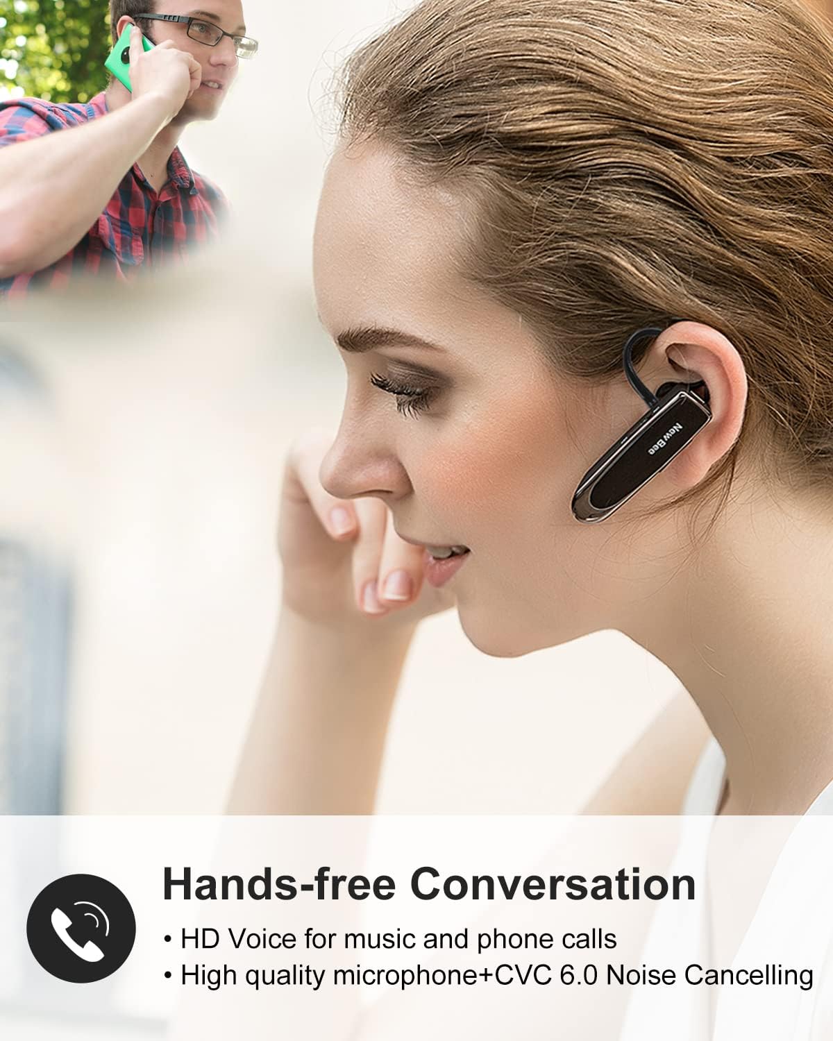 New Bee Bluetooth Earpiece V5.0 Wireless Handsfree Headset with Microphone 24 Hrs Driving Headset 60 Days Standby Time for iPhone Android Samsung Laptop Trucker Driver (Black)