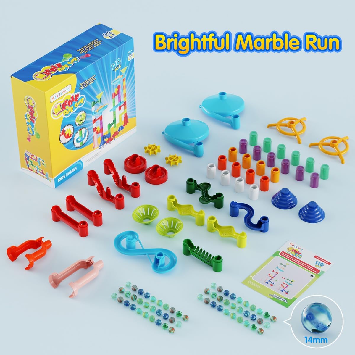 Marble Run Toy, 110pcs Marble Maze Kit STEM Educational Learning Toy for Kids, Mable Race Construction Railway Building Blocks with 60 Marbles Birthday Gift for Boys Girls 3 4 5 6 7 8 + Years Old