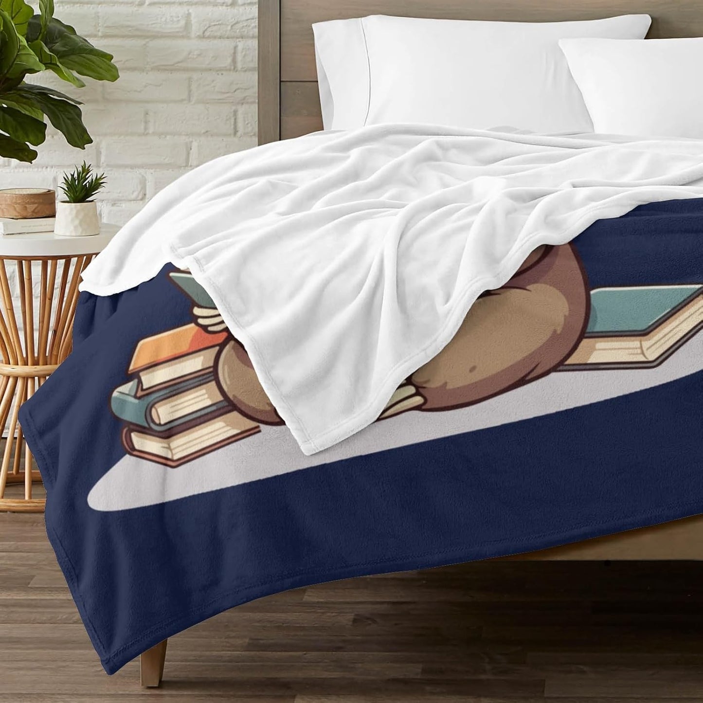 Reading Book Blanket for Women Men, Best Book Lovers Bookish Bookworm Teacher Teenager Gifts on Christmas Birthday Graduation, Funny Flannel Throw Blanket with Sloth Reading for Bed Sofa Decor 60"X50"