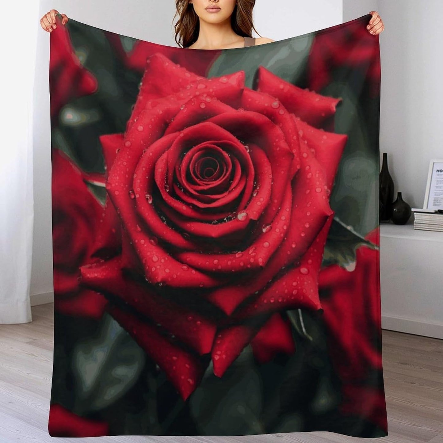 Red Rose Blanket Super Soft Lightweight Throw Blanket Cute Cozy Warm Bed Blanket Decorative Fuzzy Blanket All-Season Home Decor Gift for Sofa Couch Living Room 50"*60"（130 * 150cm）