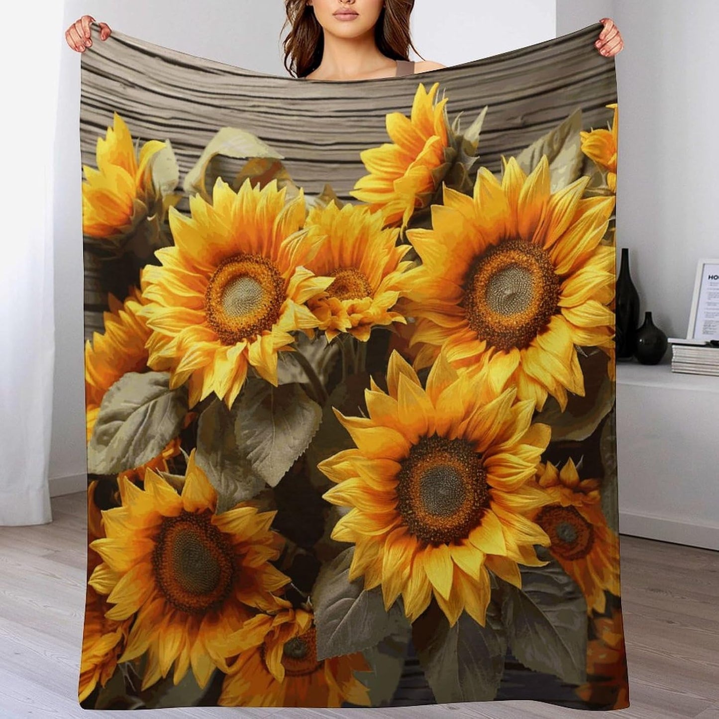 Plants Theme Sunflower Blanket Super Soft Lightweight Throw Blanket Cute Cozy Warm Bed Blanket Decorative Fuzzy Blanket All-Season Home Decor Gift for Sofa Couch Living Room 50"*60"（130 * 150cm）
