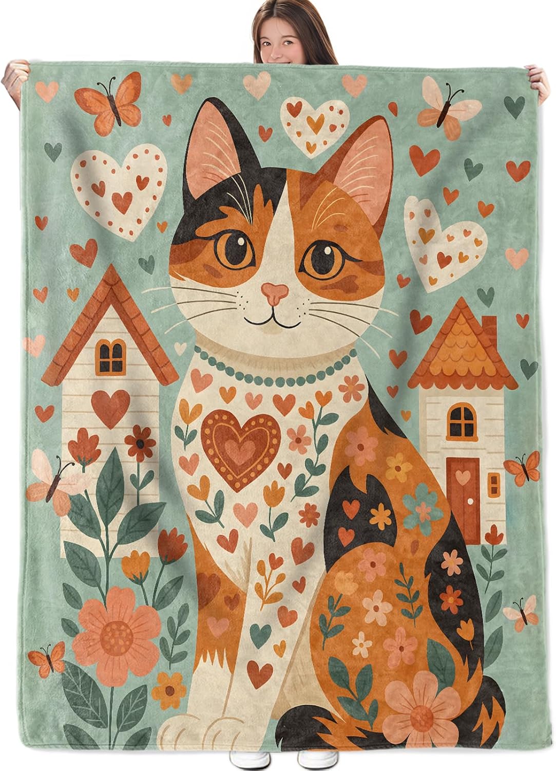 Whimsical Cat Blanket, Flannel Throw Blanket Soft Cozy Lightweight Blankets for Adults Women Kids Home Decor for Sofa Couch Bed 60x50 Inch
