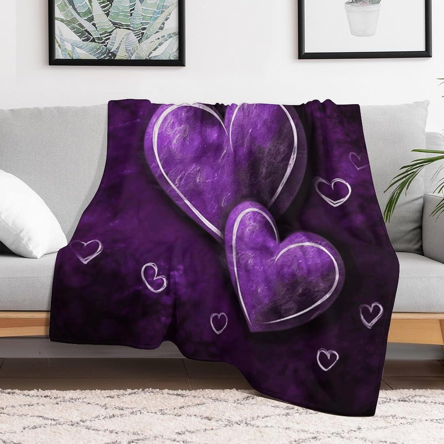 Purple Hearts Blanket Super Soft Lightweight Throw Blanket Cute Cozy Warm Bed Blanket Decorative Fuzzy Blanket All-Season Home Decor Gift for Sofa Couch Living Room 50"*60"（130 * 150cm）