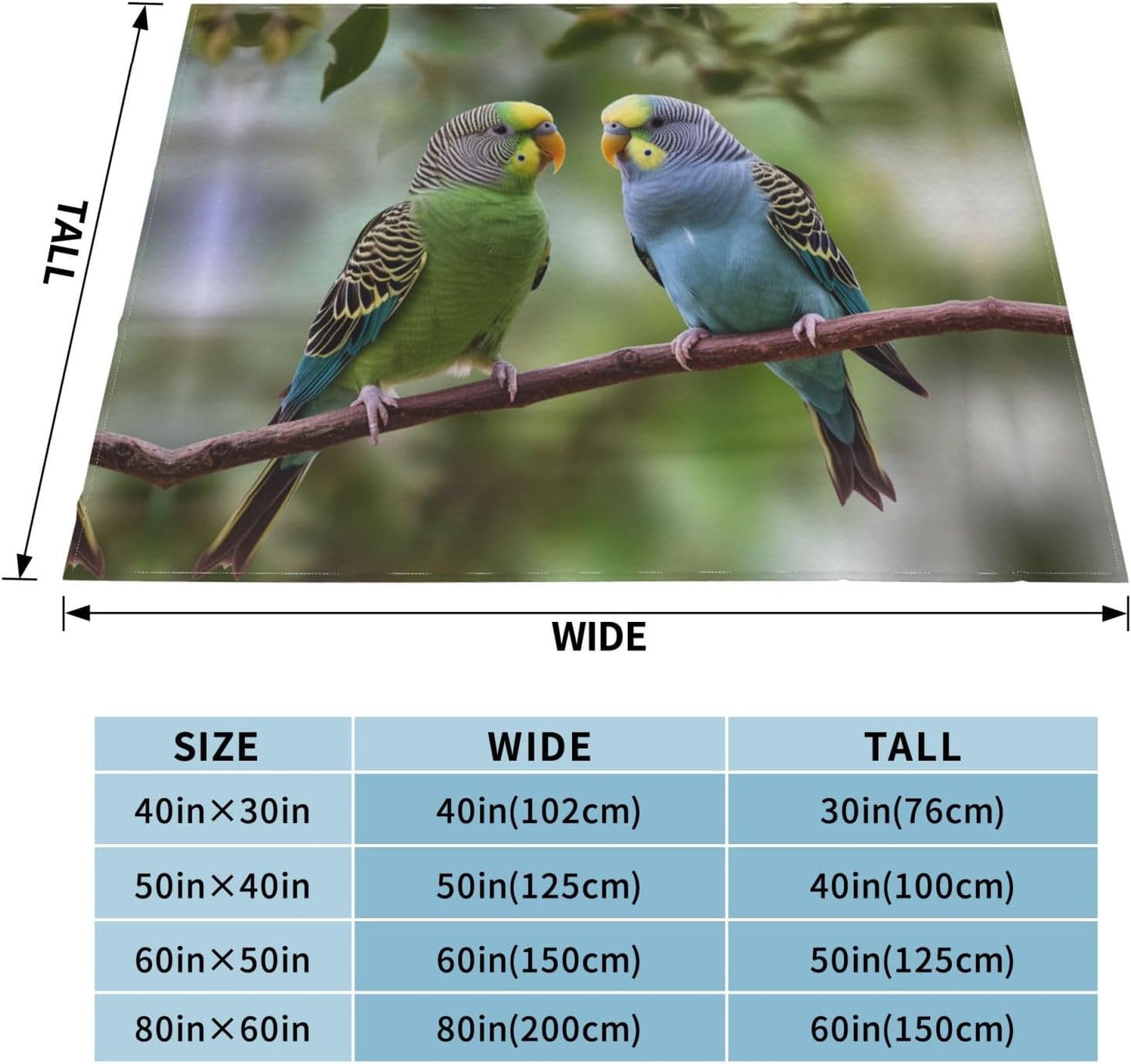 Ultra-Soft Micro Fleece Blanket Lightweight Flannel Fuzzy Blanket Blue and Green Parakeets Throw Blanket 60"x50" Warm Cozy Plush Blanket Air Conditioning Quilt Large Fleece Blanket for Bed Couch Sofa