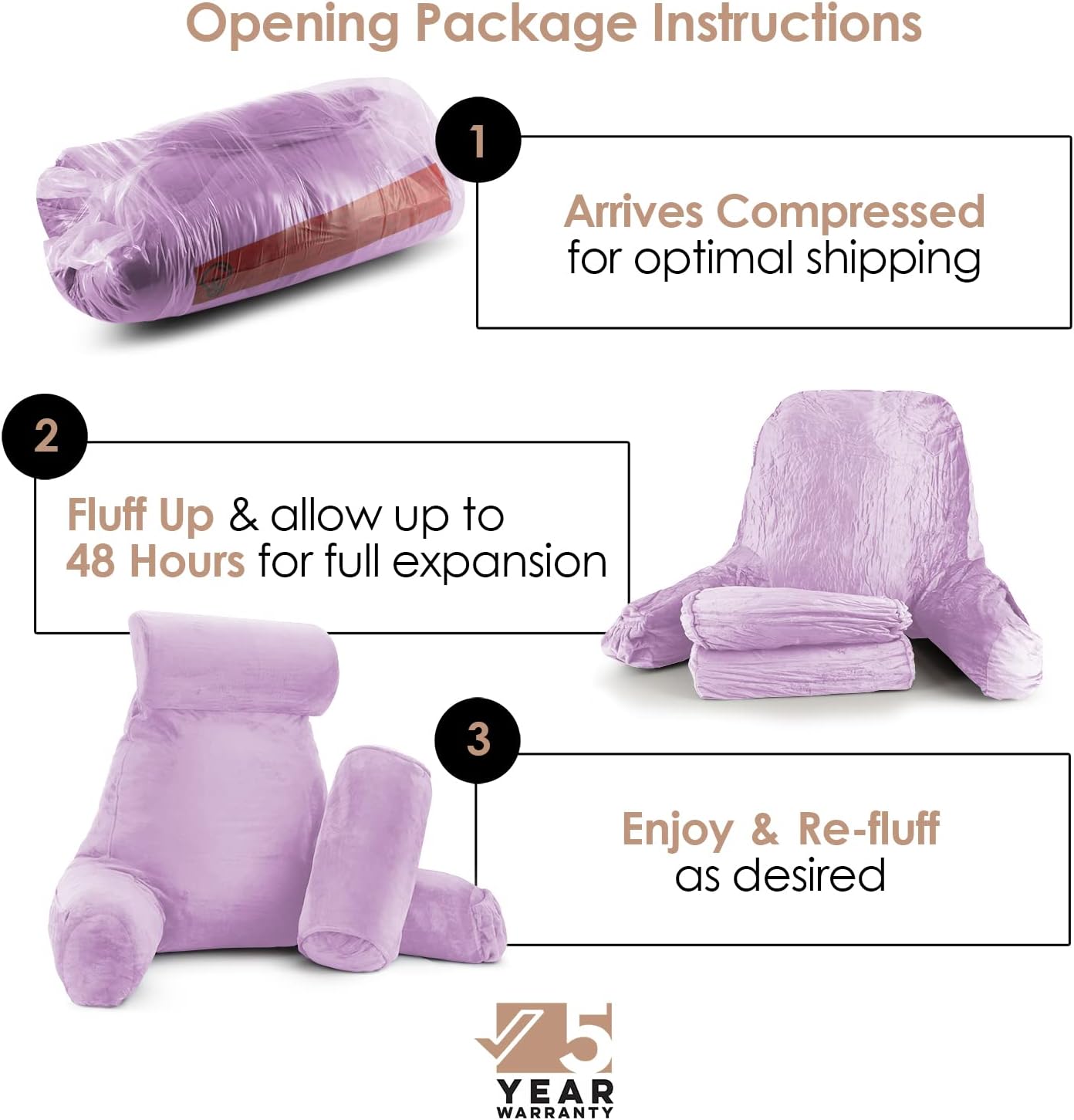 Nestl Reading Pillow with Portable Laptop Lap Desk - Shredded Memory Foam Back Support Pillow for Sitting Up in Bed and Couch Rest Pillows with Arms, Bed Tray Table with Foldable Legs, Lavender