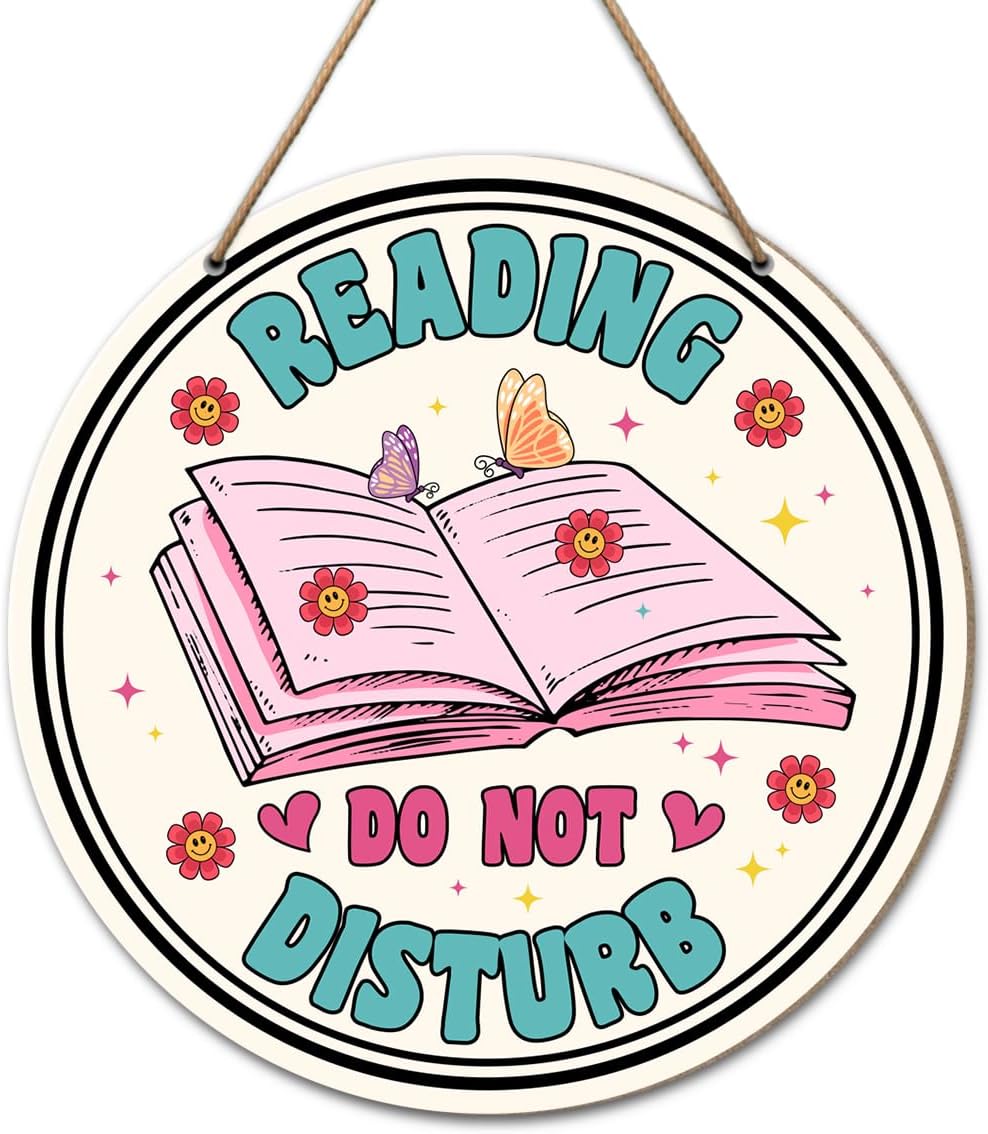Reading Do Not Disturb Wooden Sign Wall Decor, Book Lover Wood Hanging Sign Decorations for Home Bedroom Reading Room Library, Book Lovers Gifts for Women Men