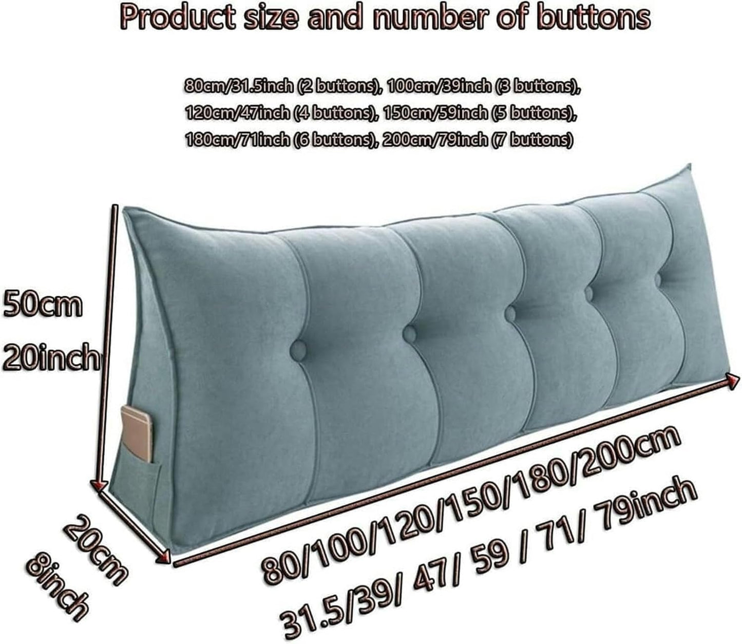 Large Triangular Headboard Pillow, Triangular Headboard Cushion, Bed/Sofa Support Rest Reading Pillow for Day Bed Office Lumbar Cushion with Removable Dimple