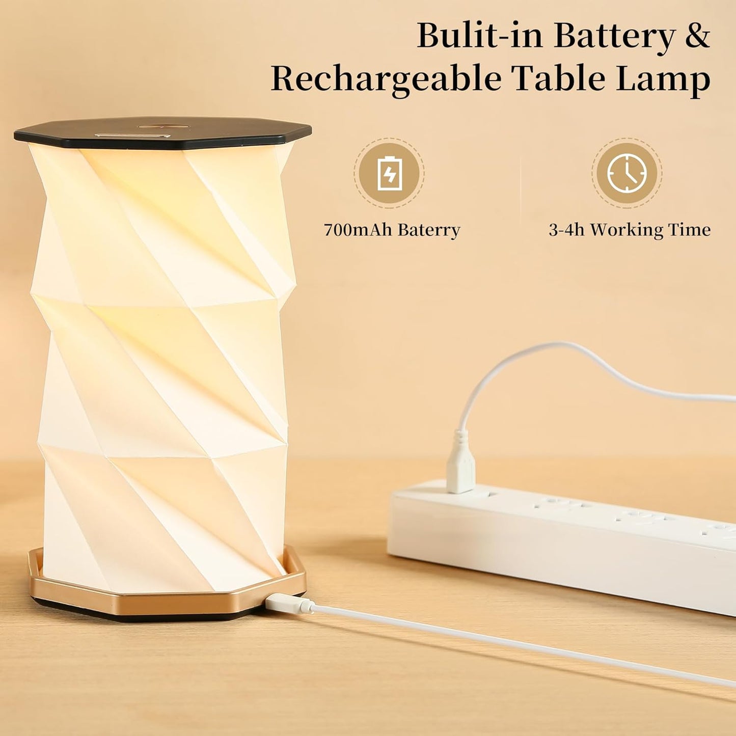 Travel Gifts Portable lamp with Touch Dimmer, Travel Lamp Warm Light, Foldable Paper Lamp, Rechargeable Small Battery Table Lamp for Bedroom Living Room, Traveling gifts for Women, Men & Couples