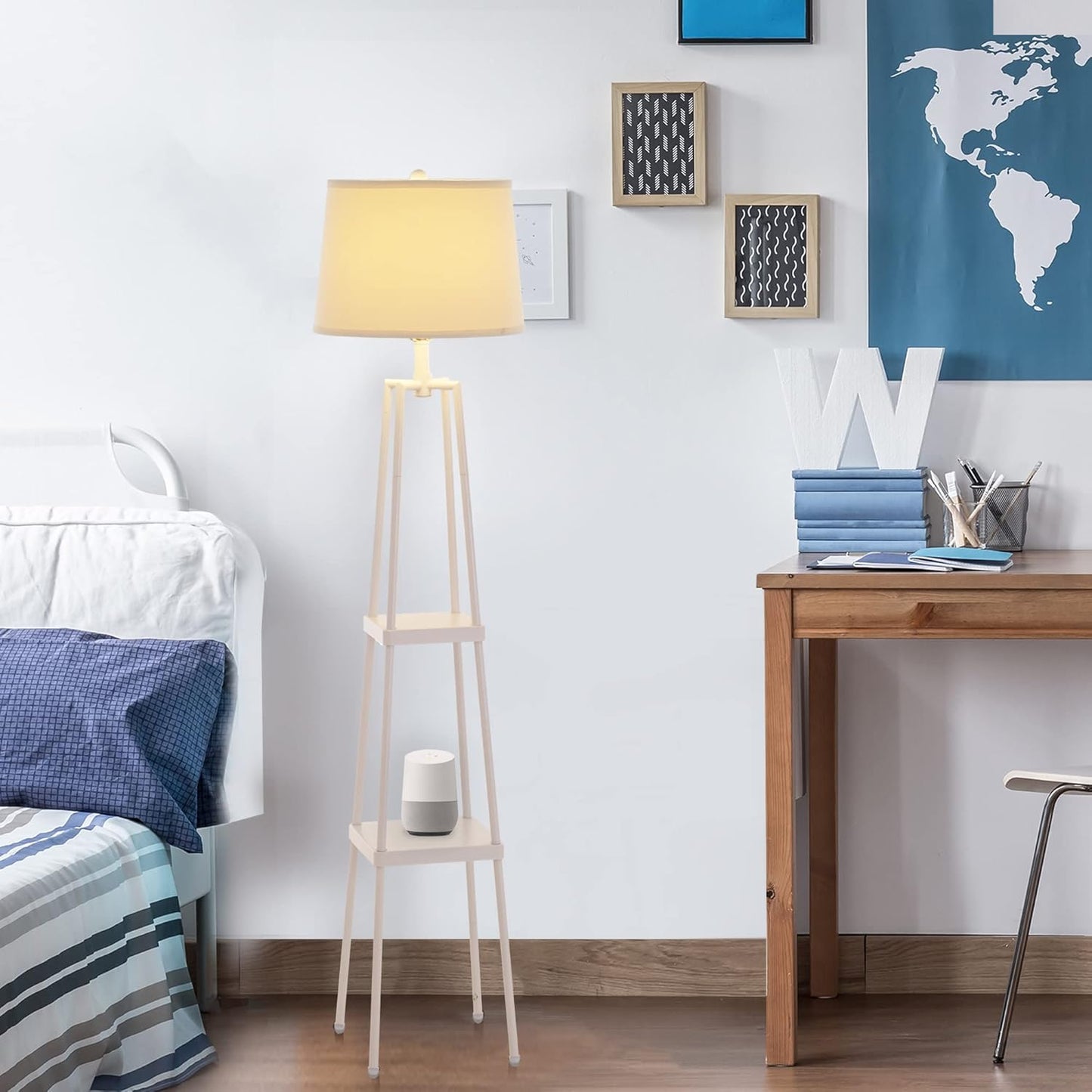 Catalina Lighting 19305-001 Modern Etagere Floor Lamp with Shelves, Standing Lamp, Living Room Light with Shelving, LED Bulb NOT Included, 58", White