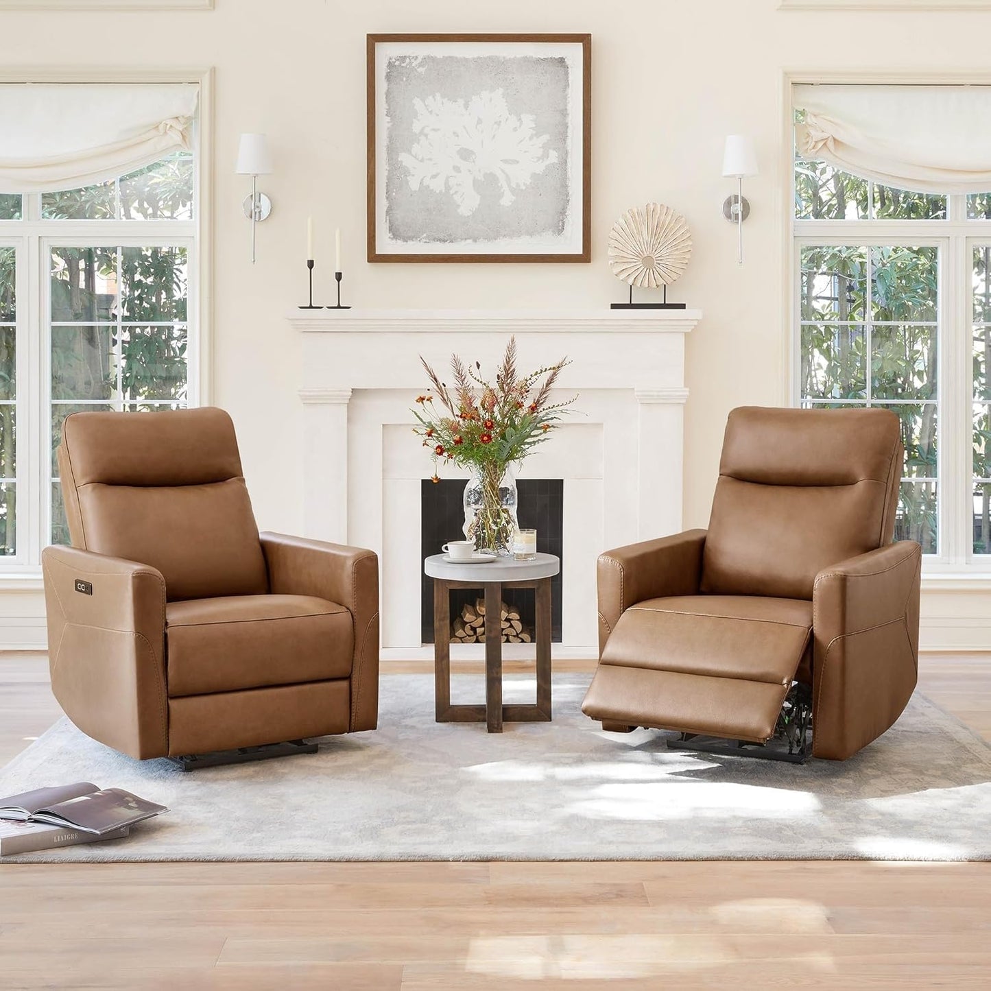 Adults Brown Leather Power Recliner Chair, Adjustable Power Headrest & USB Type-C Charging Ports, Comfortable Electric Recliner Sofa for Living Room Bedroom