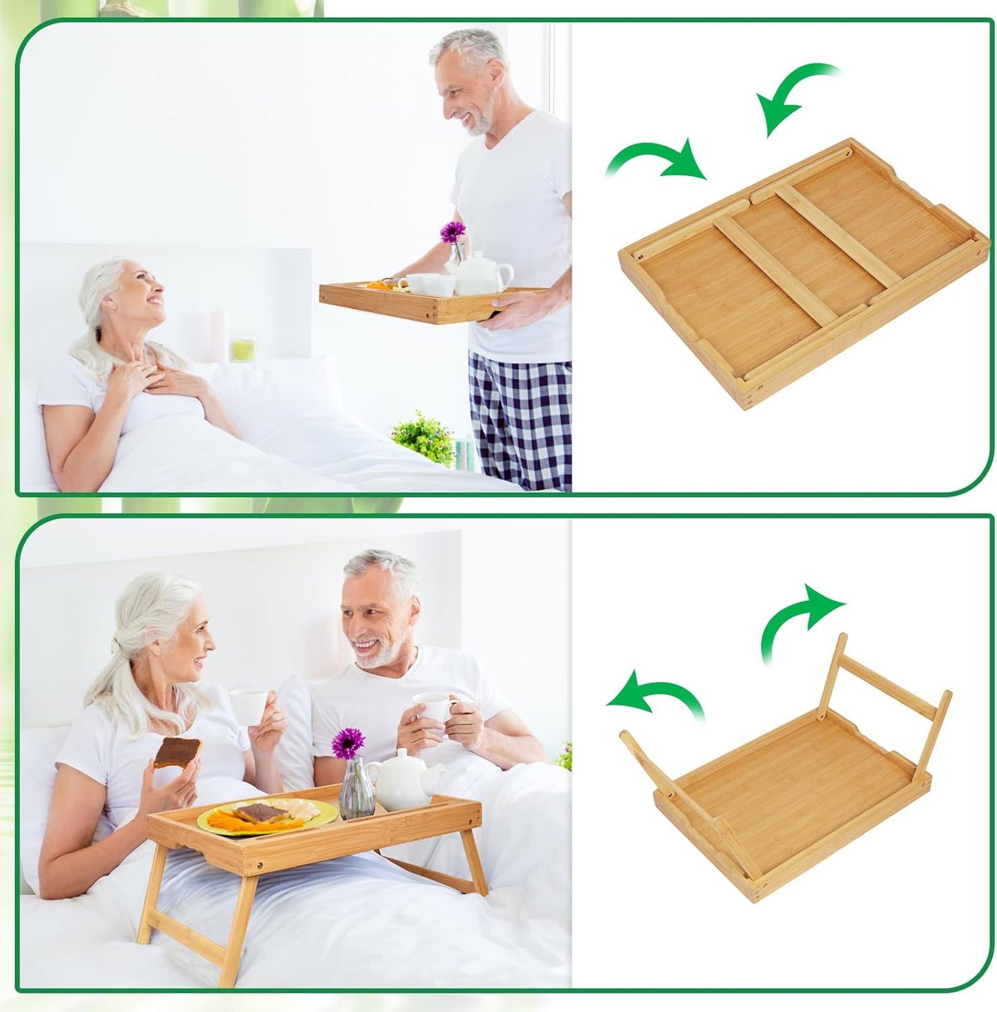 Bed Tray Table with Handles Folding Legs, Bamboo Breakfast Food Tray with Media Slot, Use As Platter, Laptop Desk, Snack, TV Tray Kitchen Serving Tray(Bamboo Medium)