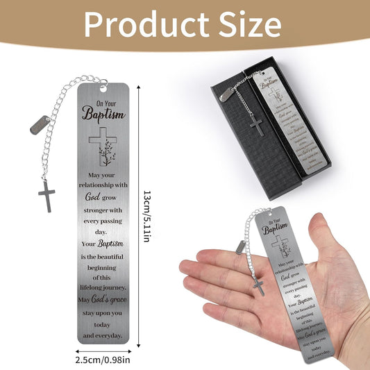 Christian Baptism Bookmark Gift, Christian Metal Bible Marker with Engraved Blessing, First Communion Confirmation Gifts for Teen Girls Boys, Christmas Birthday Gifts