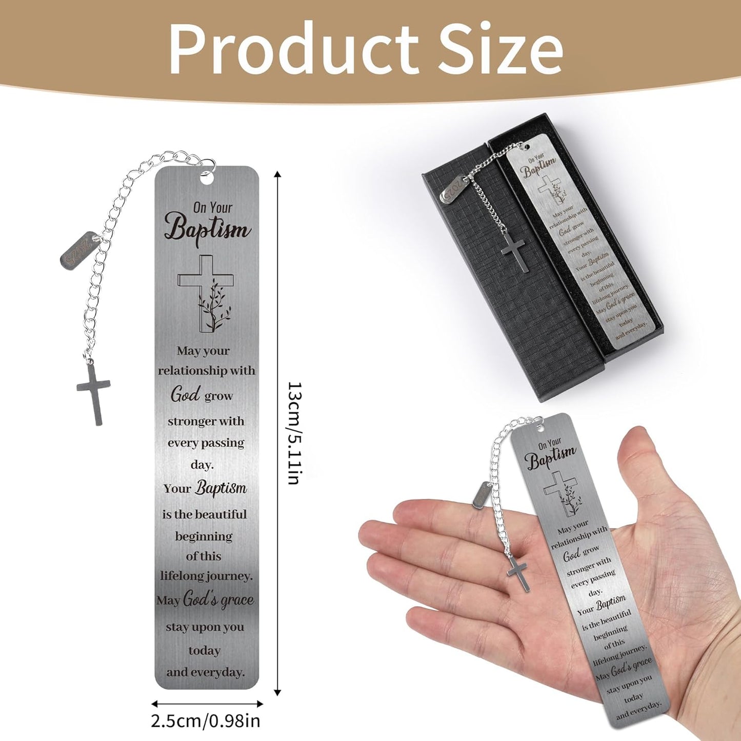 2026 Baptism Gifts Bookmark: Inspiring Christian Metal Book Mark, Bible Verse Book Markers, Holy Confirmation Gifts for Teen Girls Boys Baby Shower Church Sunday School with Cross Pendant Gift Box