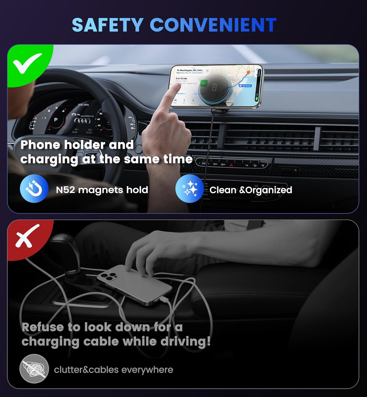 Mag-Safe Car Mount Charger 15W Magnetic Wireless Car Charger for iPhone 17 Accessories Magnetic Phone Holder for Car 3 in 1 Mag Safe Car Mount for iPhone17Pro/16/15/14/13/12 Series Gifts for Men Women