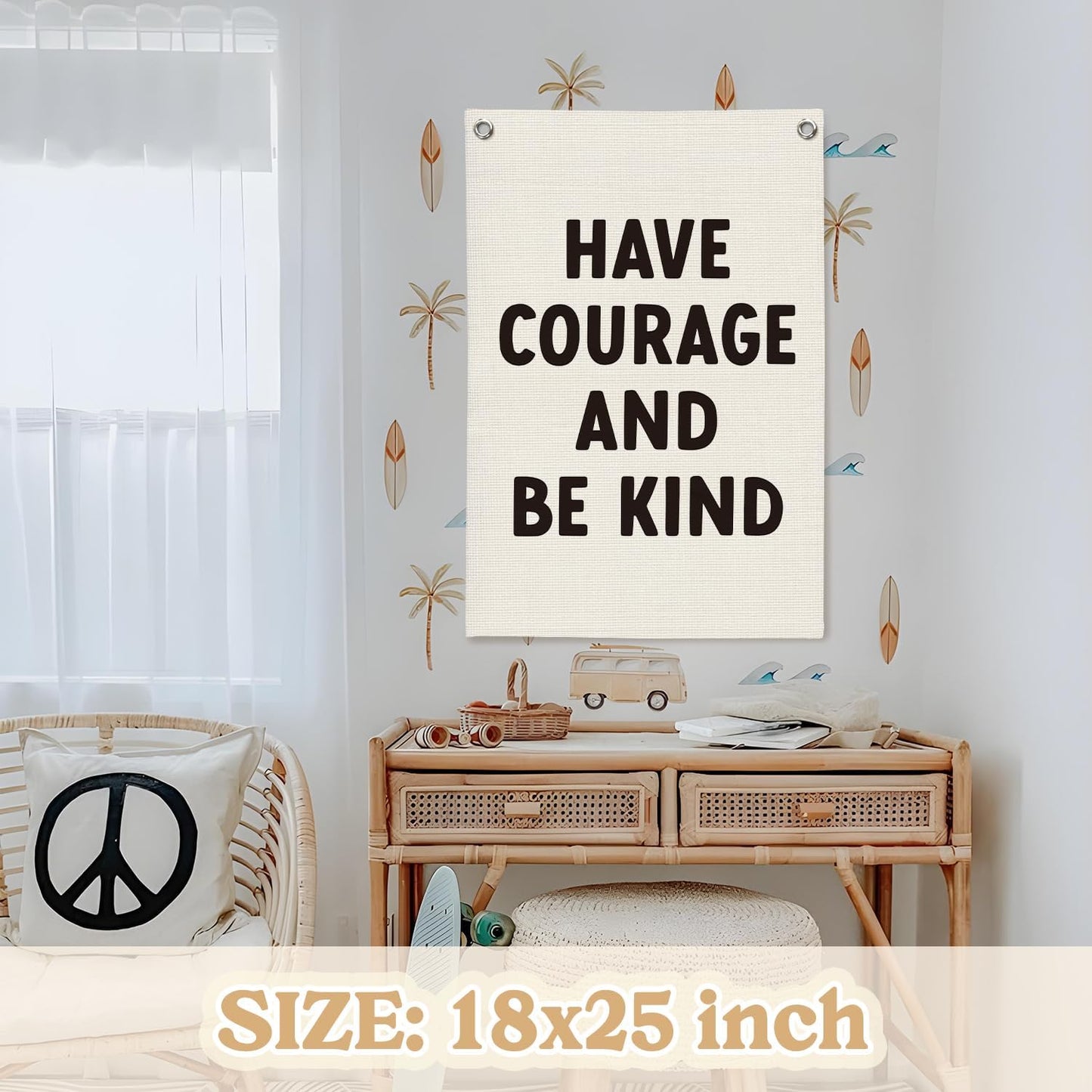 Inspirational Wall Decor Have Courage and Be Kind Positive Motivational Linen Canvas Banner Wall Hanging Flag for Classroom Kids Room Nursery Bedroom Decor Playroom 18x25 Inch